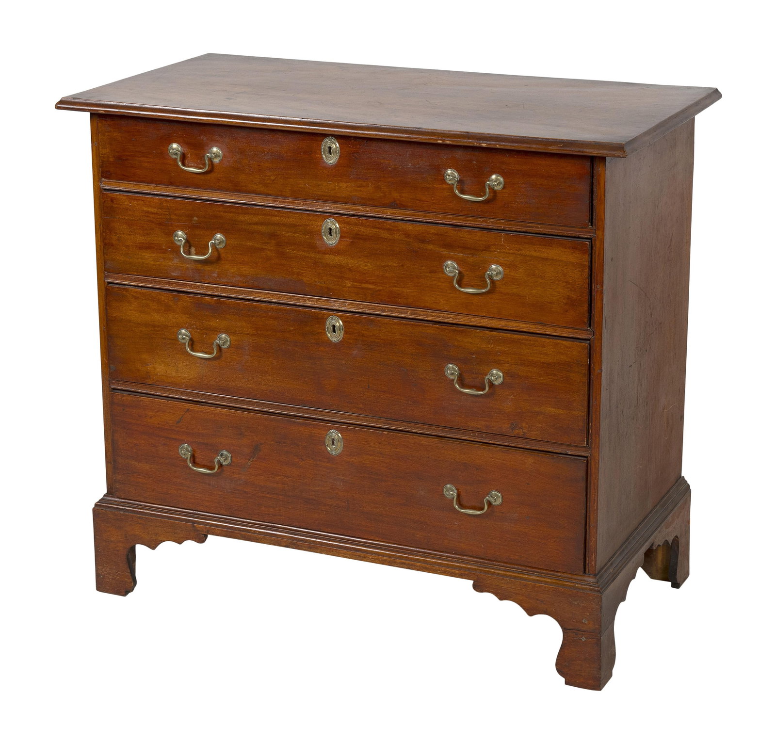 CHIPPENDALE CHERRY FOUR-DRAWER CHEST Late 18th Century Height 33.5". Width 37.5". Depth 19.25". (1 of 2)
