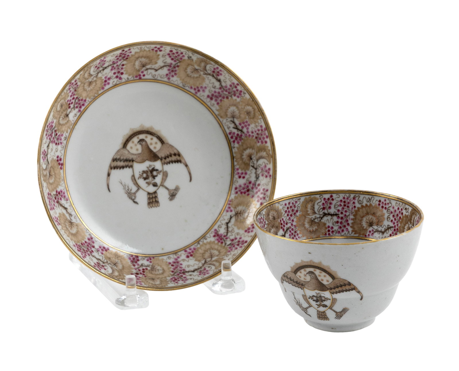 CHINESE EXPORT PORCELAIN CUP AND SAUCER FOR THE AMERICAN MARKET Early 19th Century Cup height 2.5". (1 of 3)