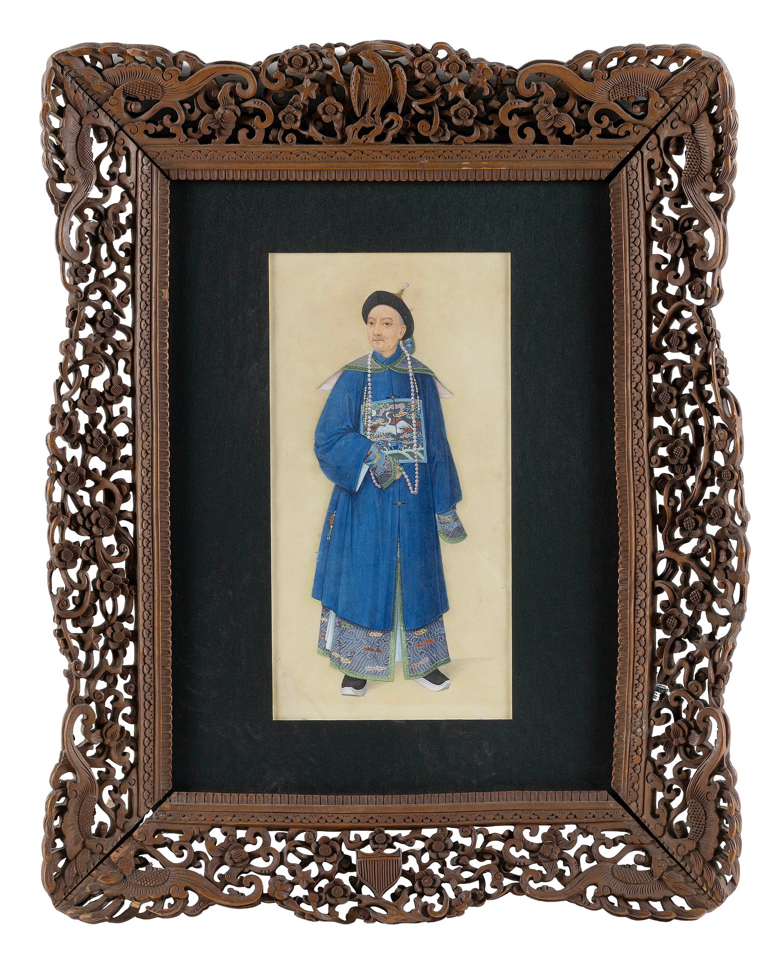 CHINESE EXPORT CARVED AND PIERCED WOODEN PICTURE FRAME FOR THE AMERICAN MARKET 19th Century 20" x (1 of 1)