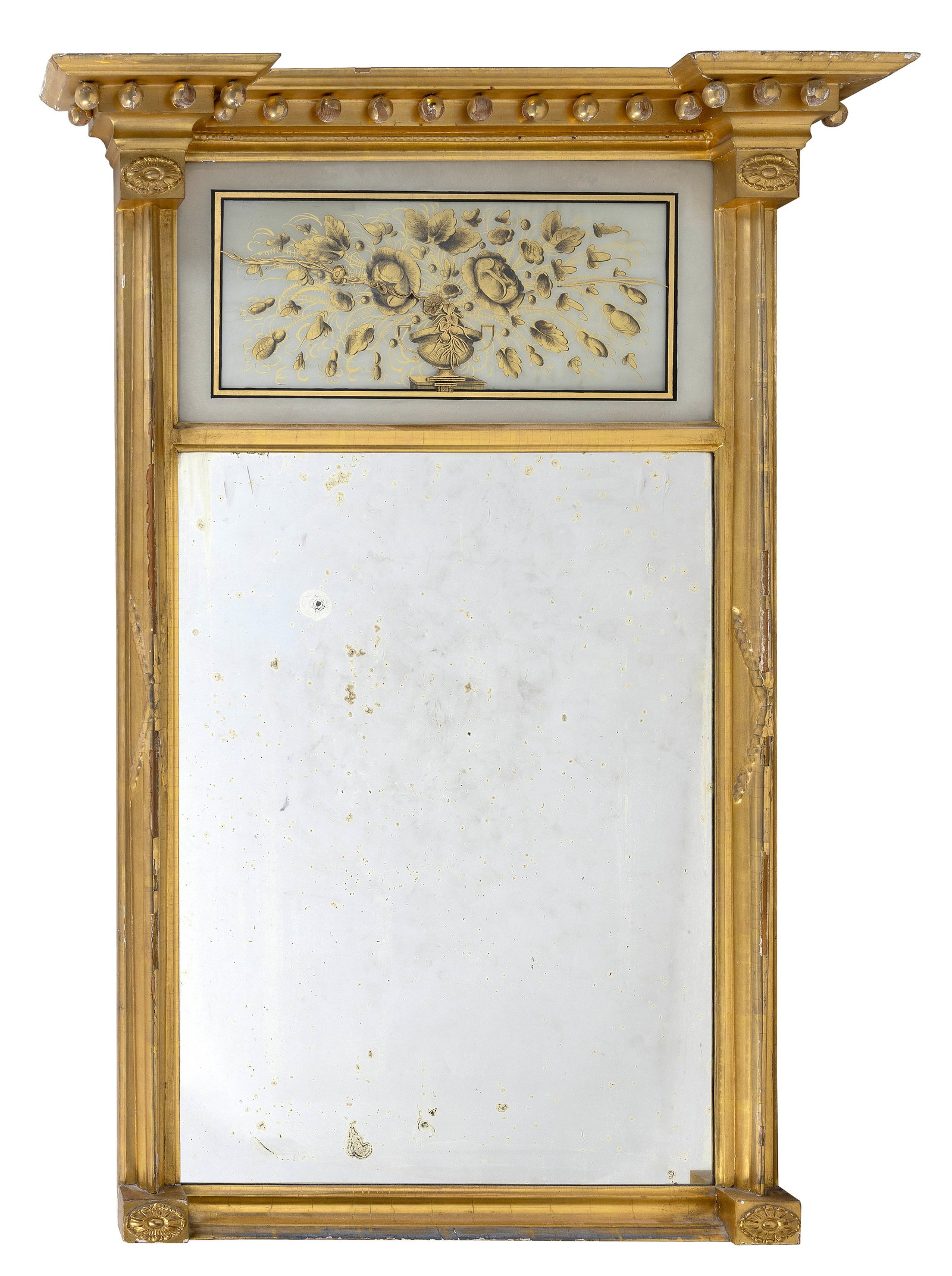 FEDERAL EGLOMISE AND GILTWOOD ARCHITECTURAL MIRROR America, 19th Century Height 42". Width 30". (1 of 1)