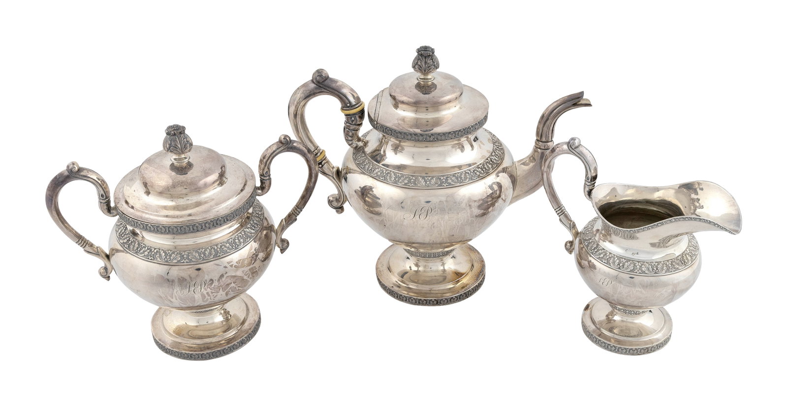 BALDWIN GARDINER COIN SILVER THREE-PIECE TEA SET Philadelphia, Early 19th Century Approx. 63.2 troy (1 of 1)