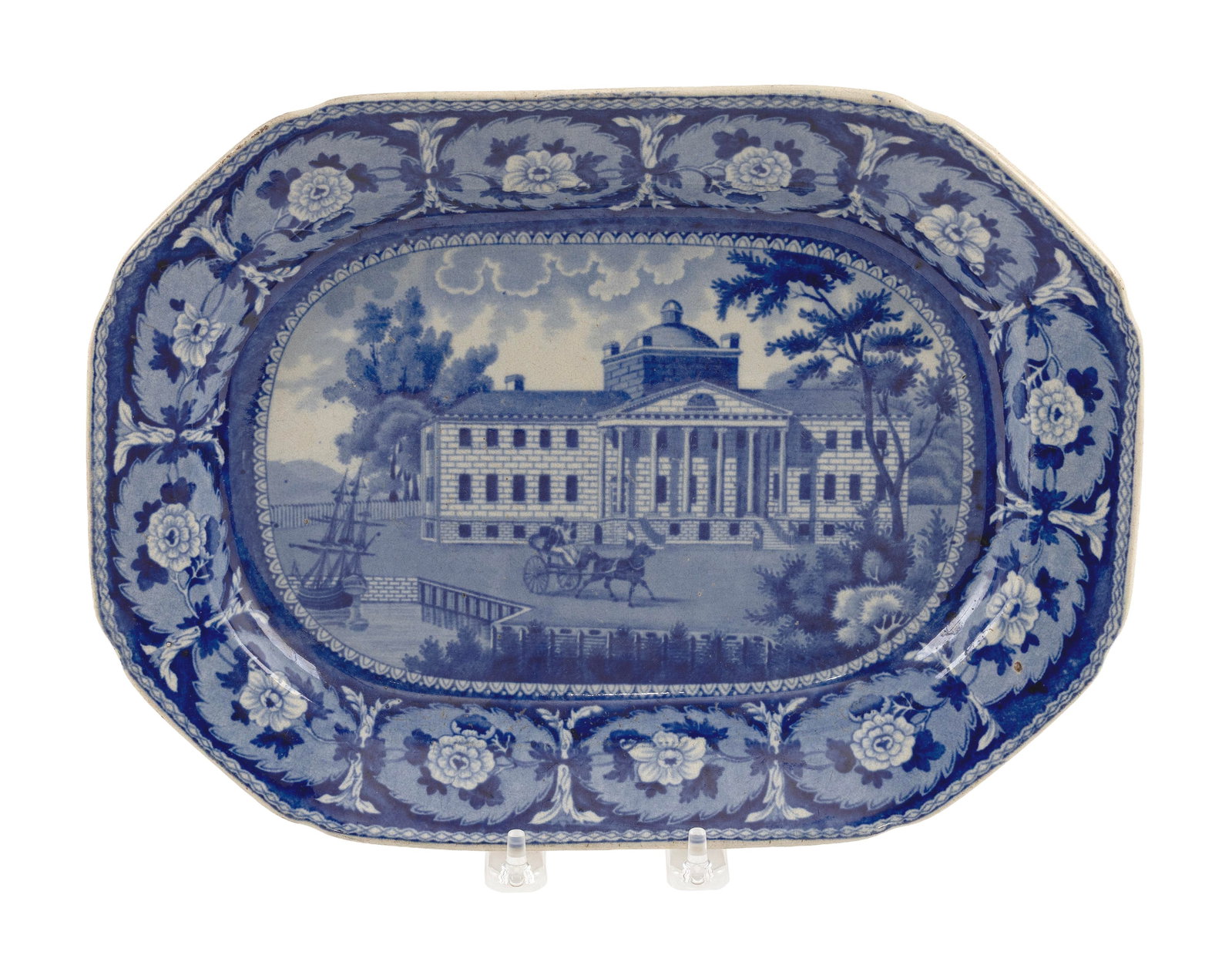 STAFFORDSHIRE PLATTER "HOSPITAL BOSTON", DEPICTING MASSACHUSETTS GENERAL HOSPITAL England, 19th (1 of 2)