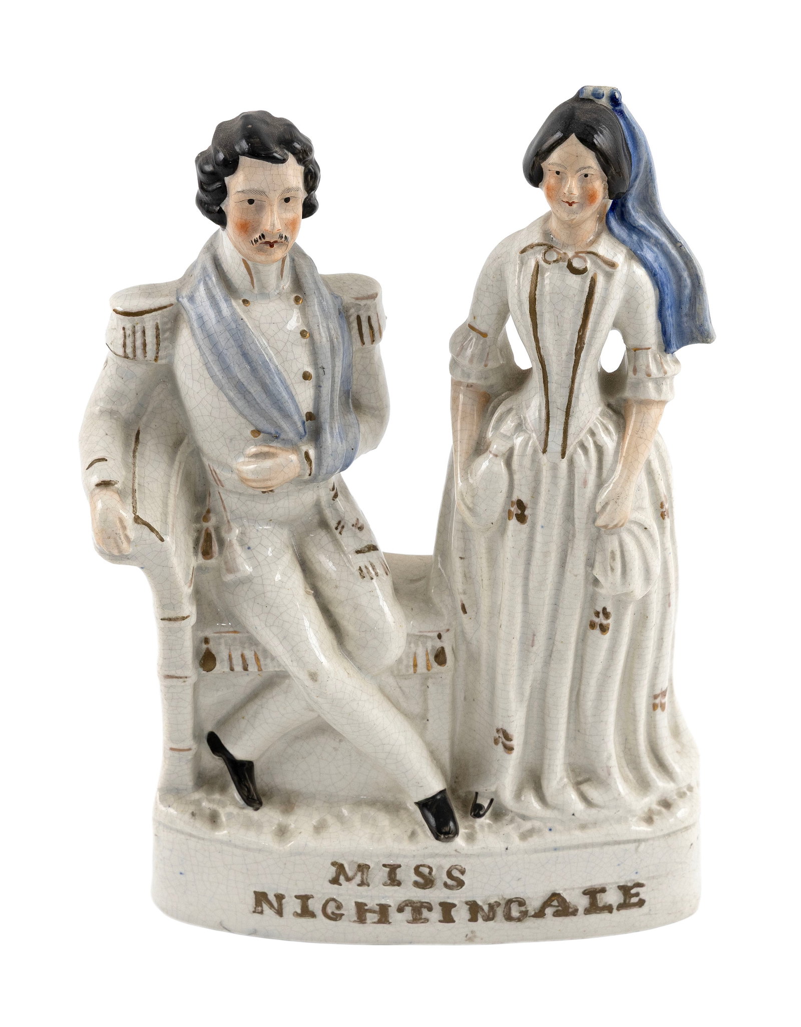 STAFFORDSHIRE "MISS NIGHTINGALE" FIGURE GROUP England, Mid-19th Century Height 10.25". (1 of 3)