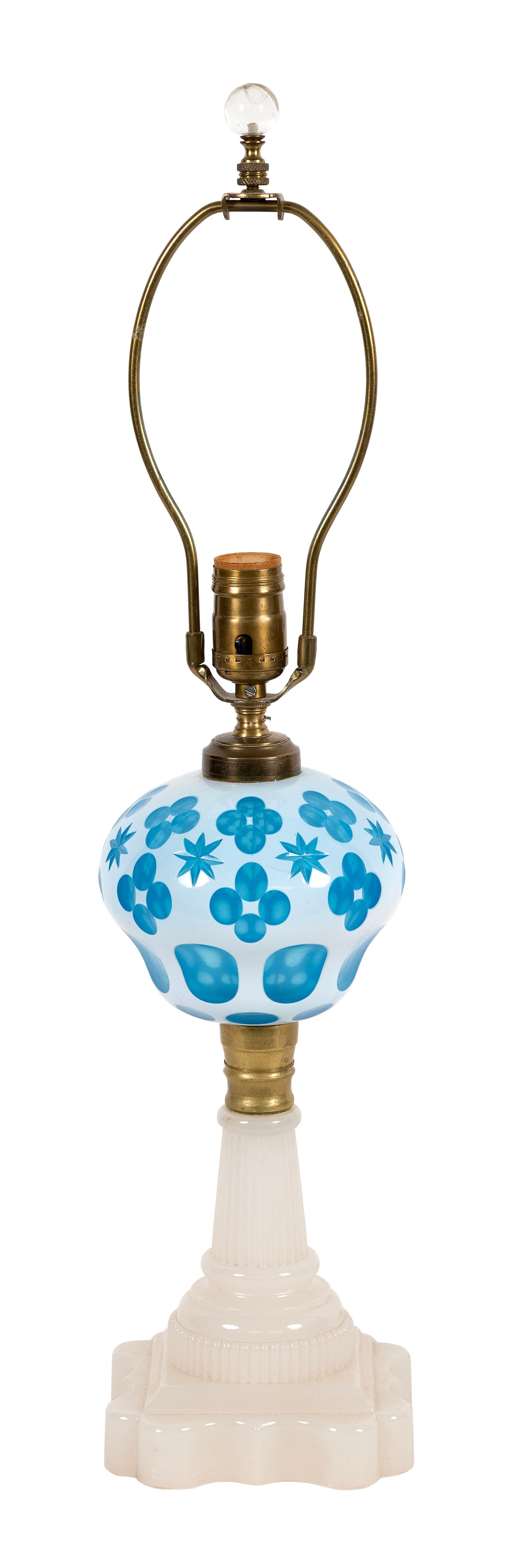 RARE AND UNUSUAL BOSTON AND SANDWICH GLASS COMPANY CUT OVERLAY GLASS LAMP Sandwich, Massachusetts, (1 of 1)