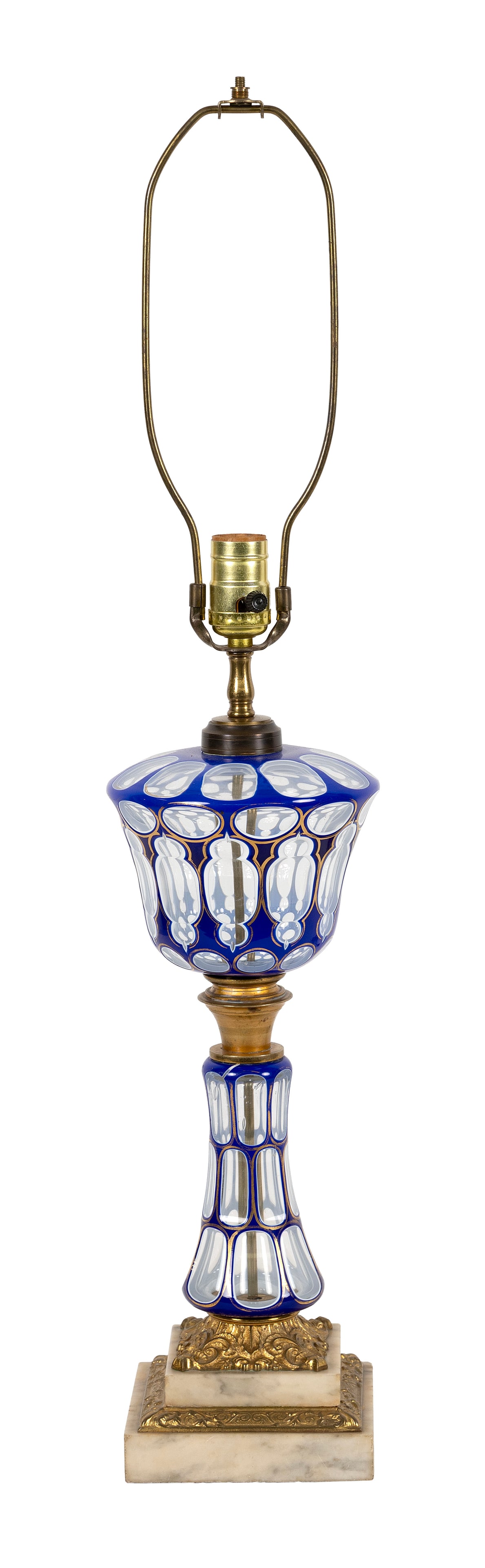 BOSTON AND SANDWICH GLASS COMPANY TRIPLE CUT OVERLAY GLASS BANQUET LAMP Mid-19th Century Height to (1 of 1)
