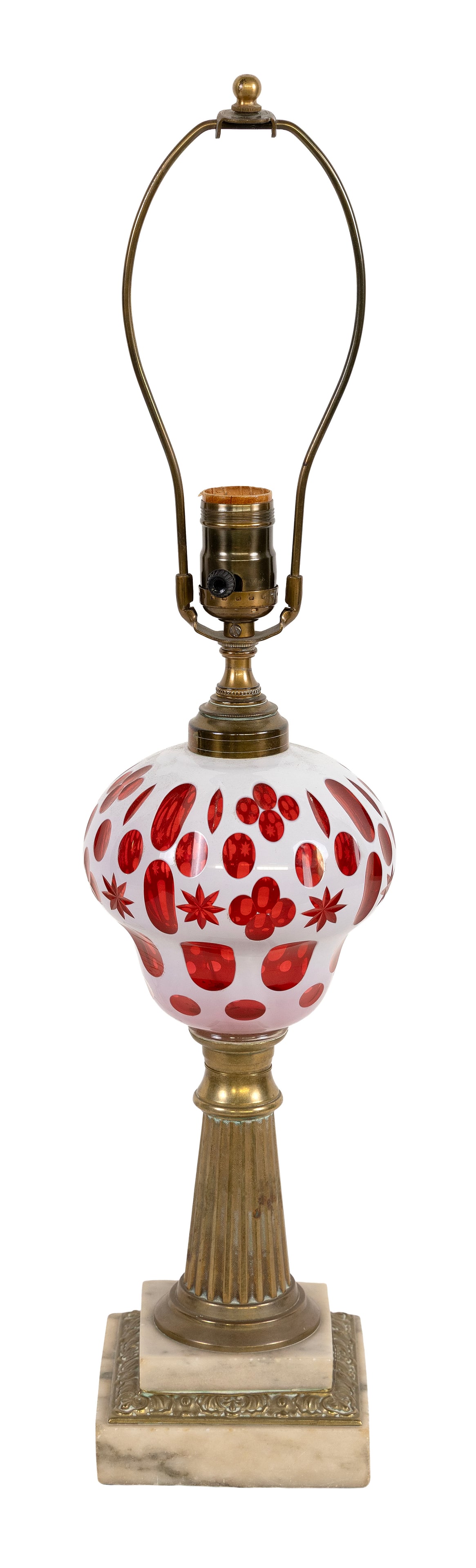 BOSTON AND SANDWICH GLASS COMPANY CUT OVERLAY GLASS LAMP Sandwich, Massachusetts, Mid-19th Century (1 of 1)