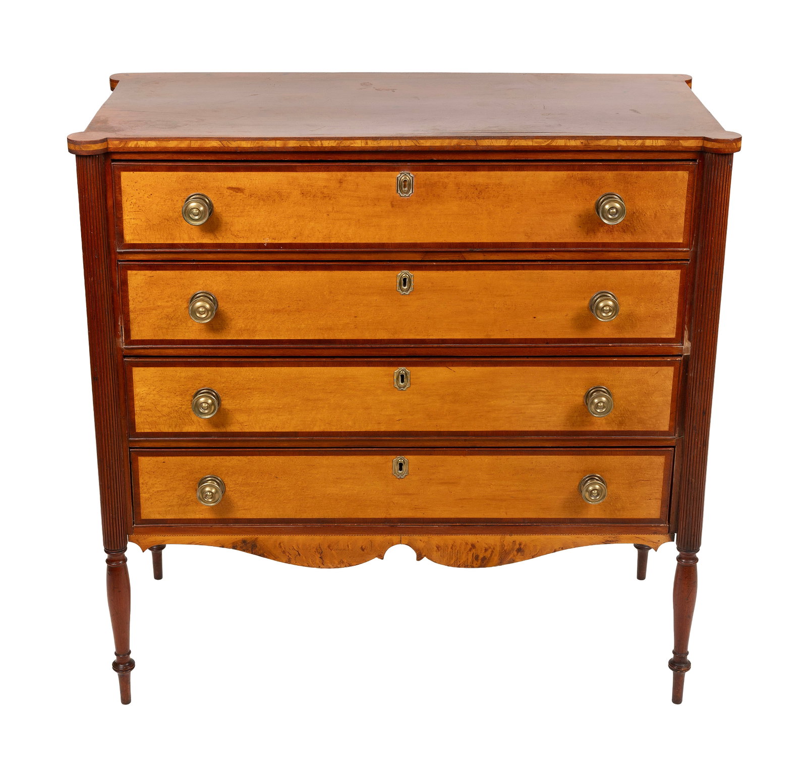 SHERATON CHERRY AND BIRD'S-EYE MAPLE VENEER FOUR-DRAWER CHEST Massachusetts, Circa 1810 Height (1 of 1)