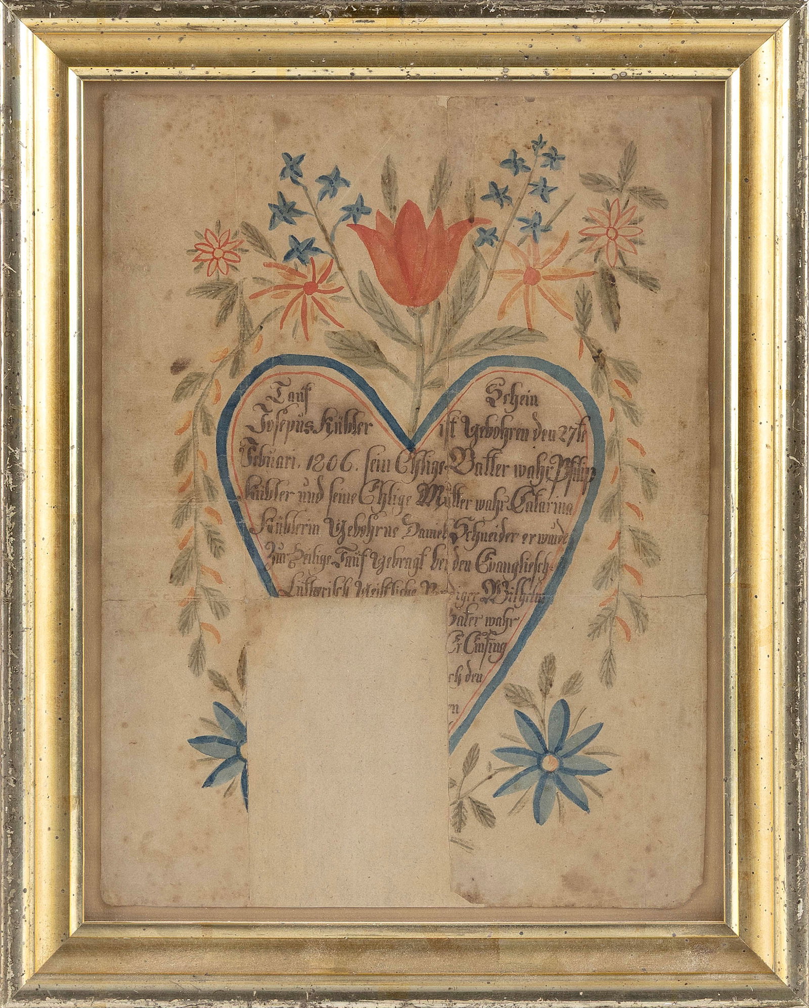 PENNSYLVANIA FRAKTUR Early 19th Century 10.5" x 8" sight. Framed 12.5" x 10". (1 of 1)