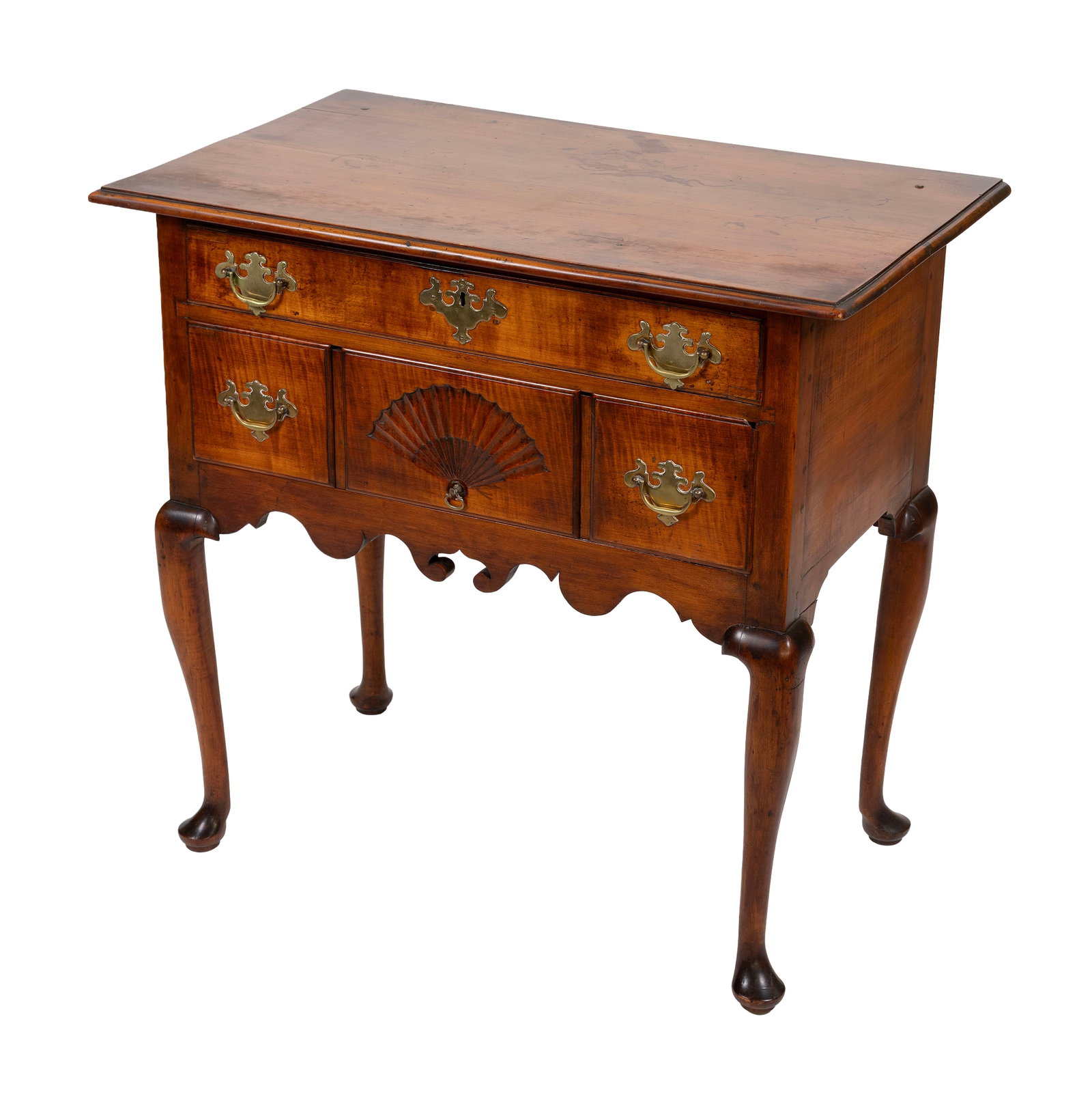 QUEEN ANNE MAPLE AND CURLY MAPLE LOWBOY New England, Mid-18th Century Height 33.25". Width 34.5". (1 of 1)