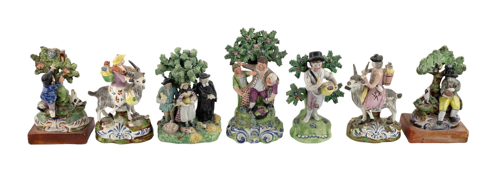 SEVEN STAFFORDSHIRE FIGURE GROUPS England, 19th Century Heights from 7" to 8.25". (1 of 3)