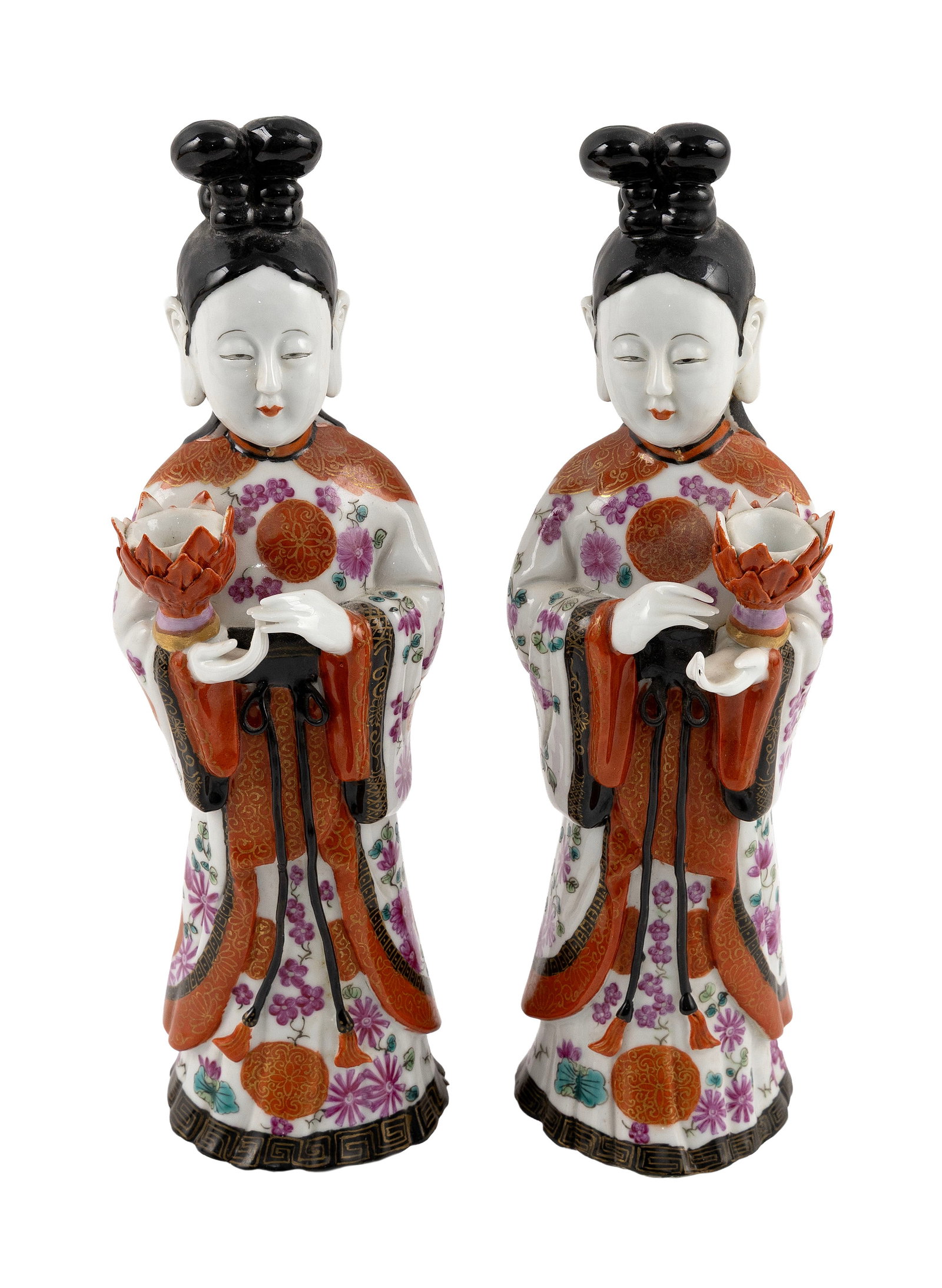 PAIR OF CHINESE PORCELAIN FIGURAL CANDLESTICKS Late 20th Century Heights 12". (1 of 3)