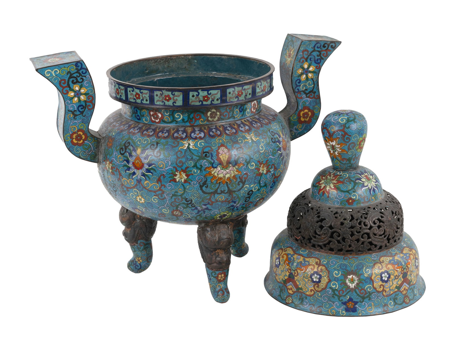IMPRESSIVE CHINESE CLOISONNE ENAMEL CENSER 19th Century Height 29". Width 22". - 2