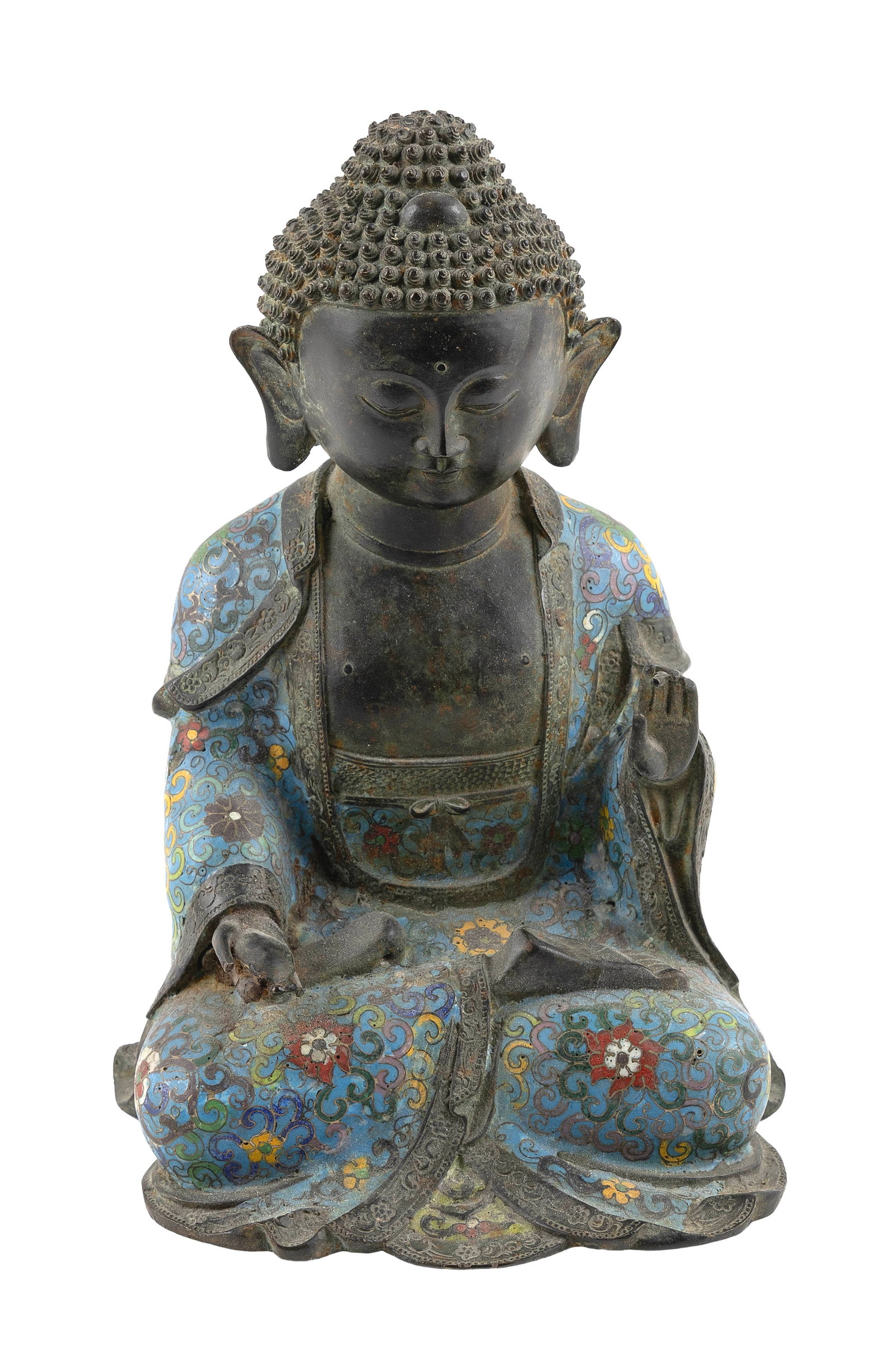 SOUTHEAST ASIAN CLOISONNE ENAMEL BUDDHA 19th Century Height 11". (1 of 3)