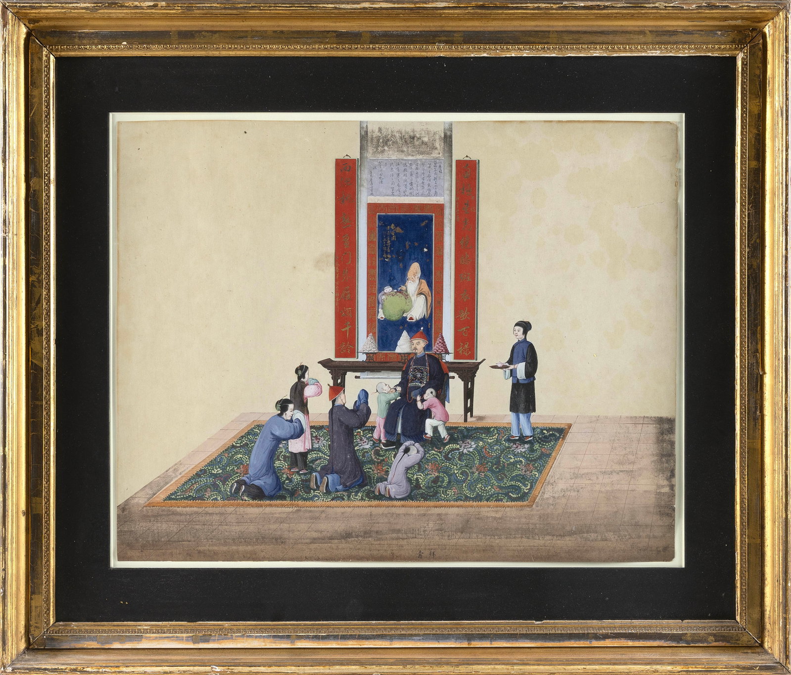 CHINESE SCHOOL (19th Century,), Interior scene with supplicants and the emperor., Watercolor on (1 of 1)