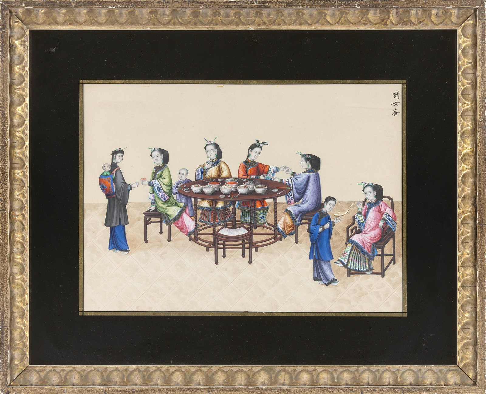 CHINESE SCHOOL (Late 19th Century,), Chinese Export view of figures drinking tea while gathered (1 of 1)