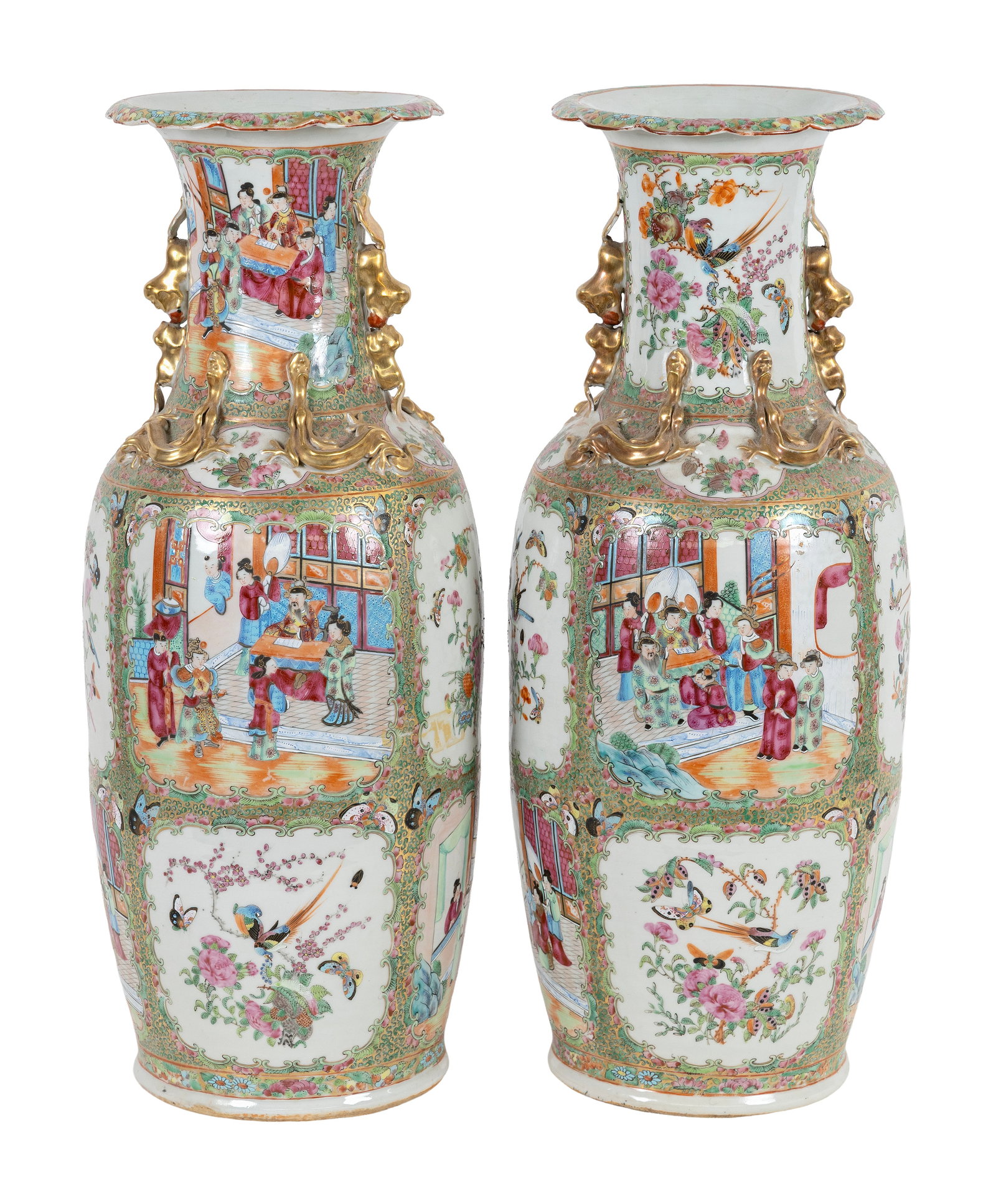 PAIR OF CHINESE EXPORT ROSE MEDALLION PORCELAIN BALUSTER VASES Last Half of the 19th Century Heights (1 of 1)