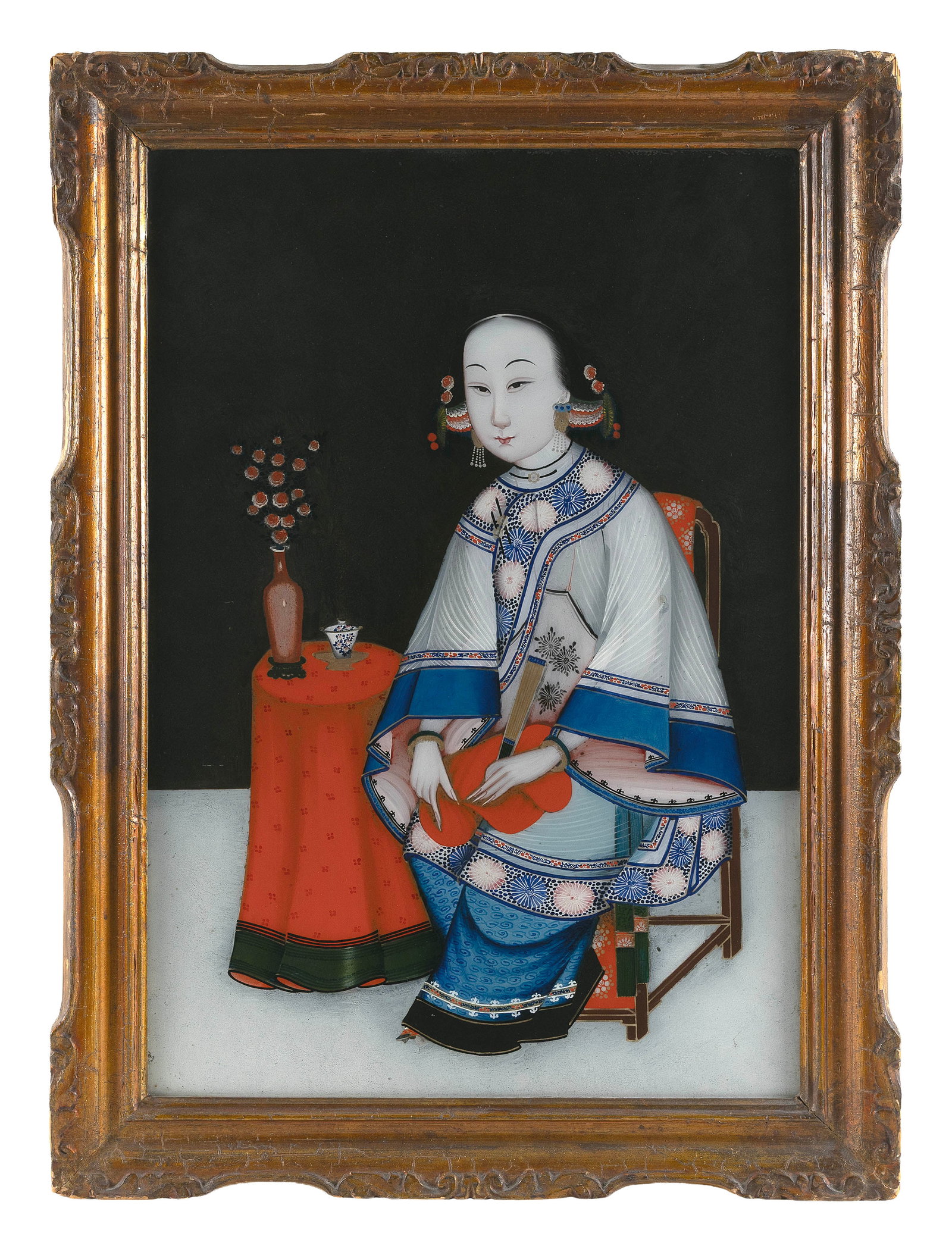 CHINESE SCHOOL (19th Century,), Chinese Export reverse painting on glass depicting a young lady (1 of 1)