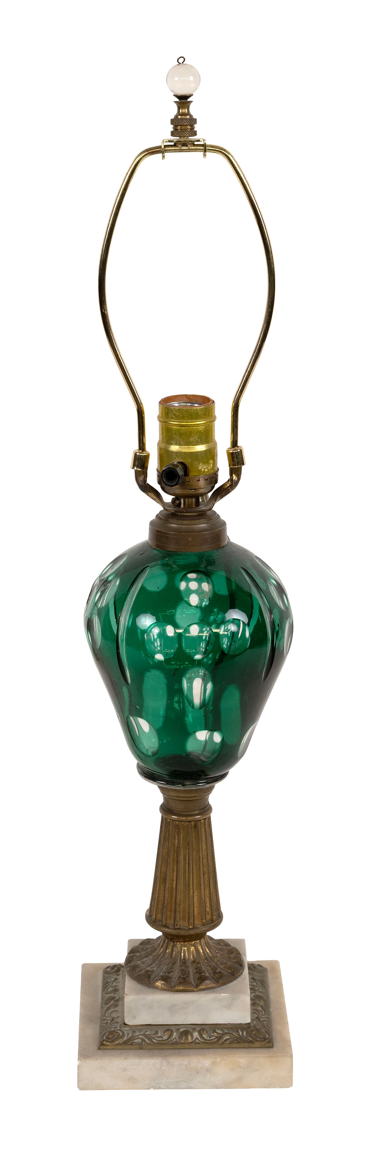 CUT OVERLAY GLASS LAMP 19th Century Height to collar 13.25". (1 of 1)
