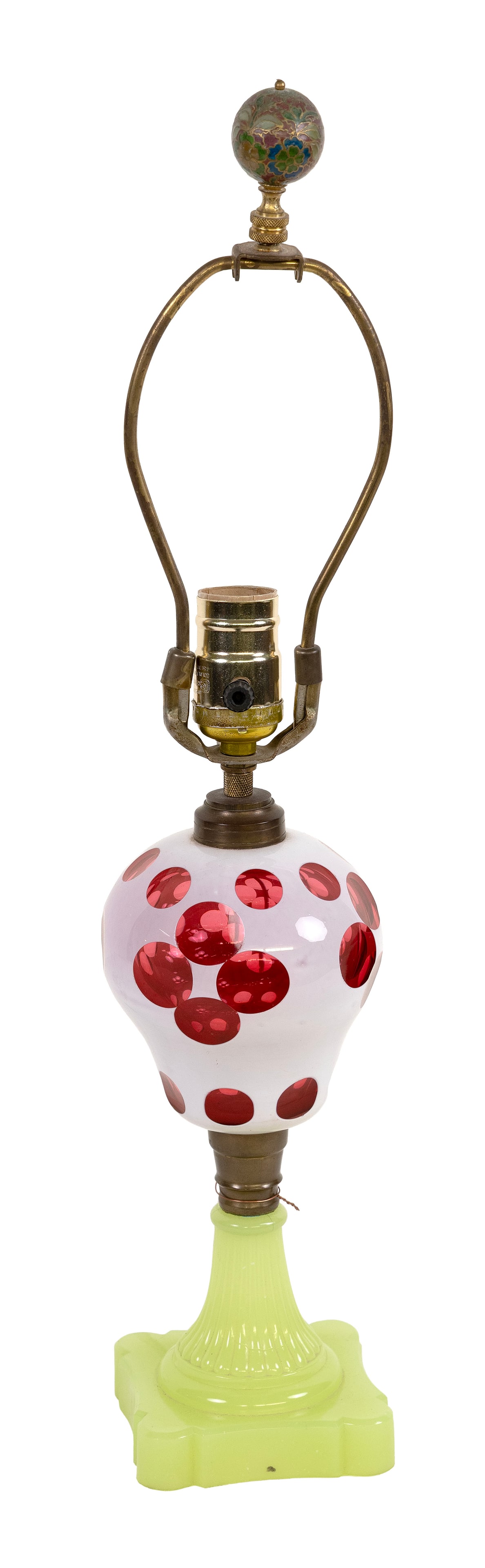 CUT OVERLAY GLASS LAMP Mid-19th Century Height to collar 10". (1 of 1)