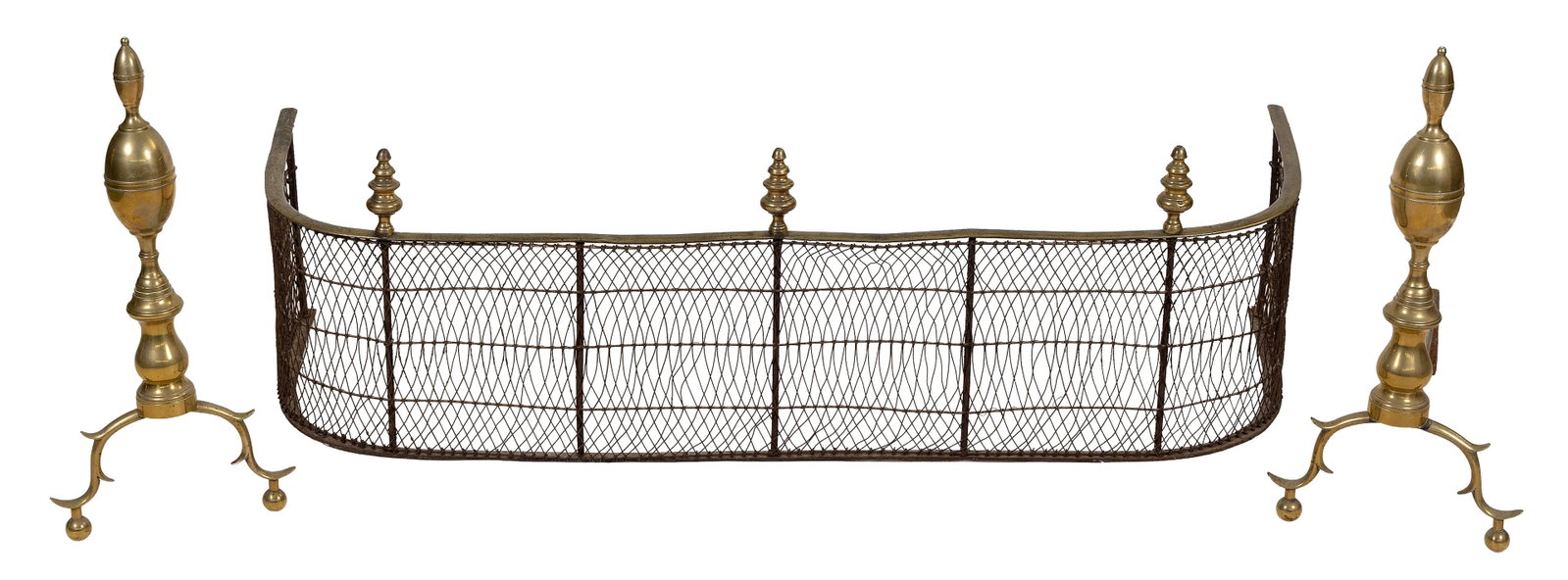 ASSEMBLED SET OF FIREPLACE EQUIPMENT First Quarter of the 19th Century Andiron heights 21". Depths (1 of 1)