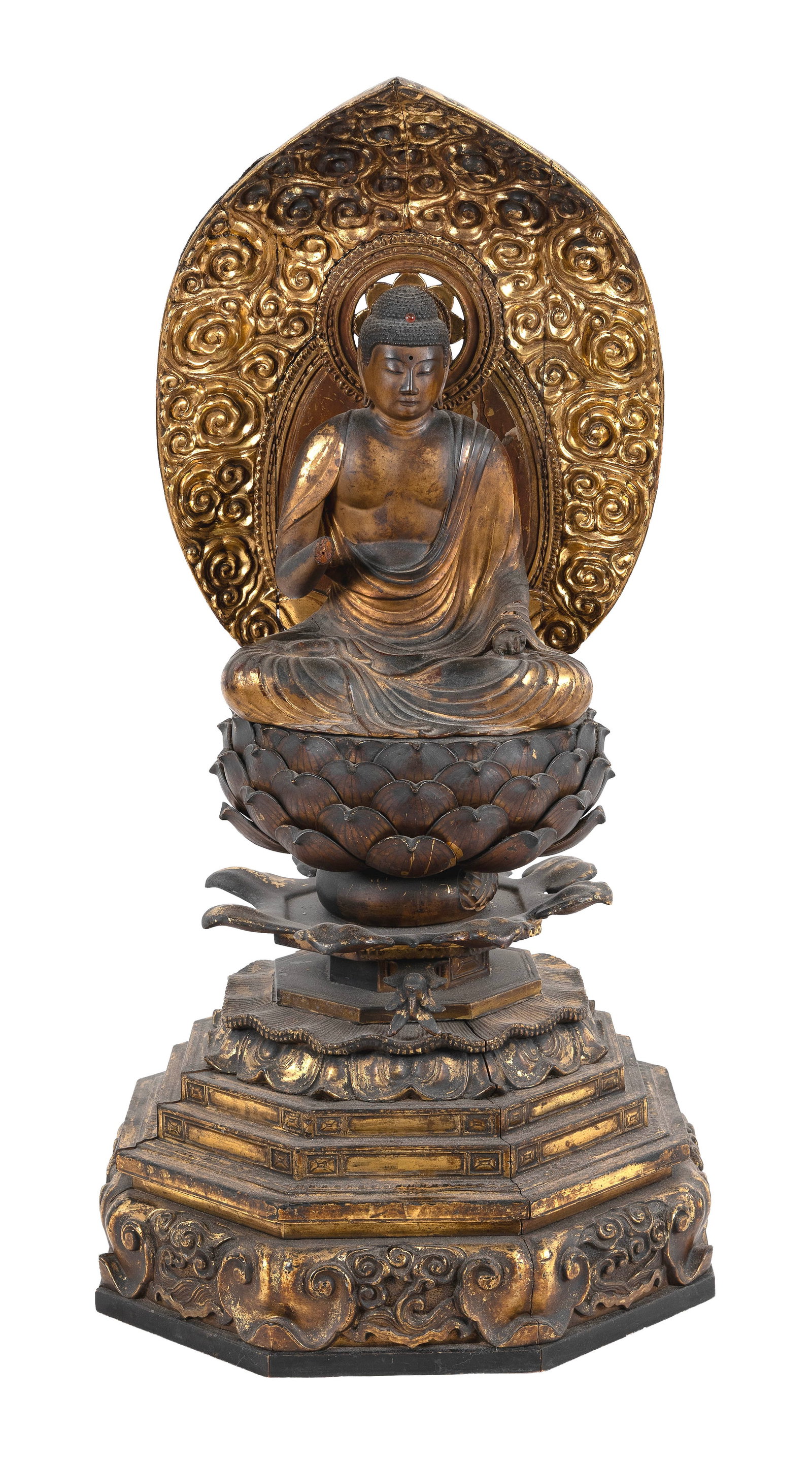 JAPANESE CARVED AND LACQUERED GILTWOOD AMIDA BUDDHA Most Likely Edo Period Height 31". (1 of 1)