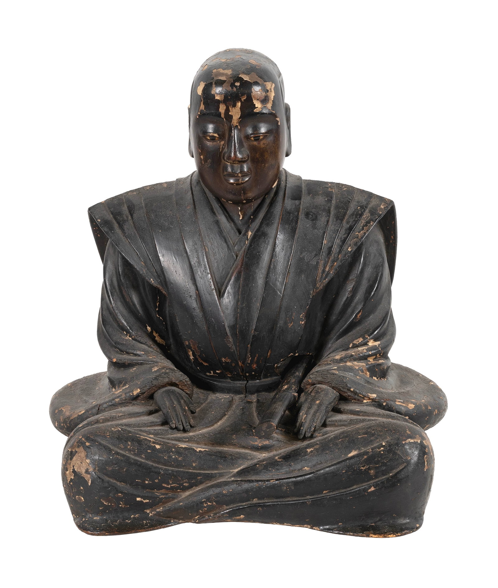 JAPANESE CARVED AND LACQUERED WOOD ZEN MASTER Japan, 19th Century Height 21". (1 of 1)
