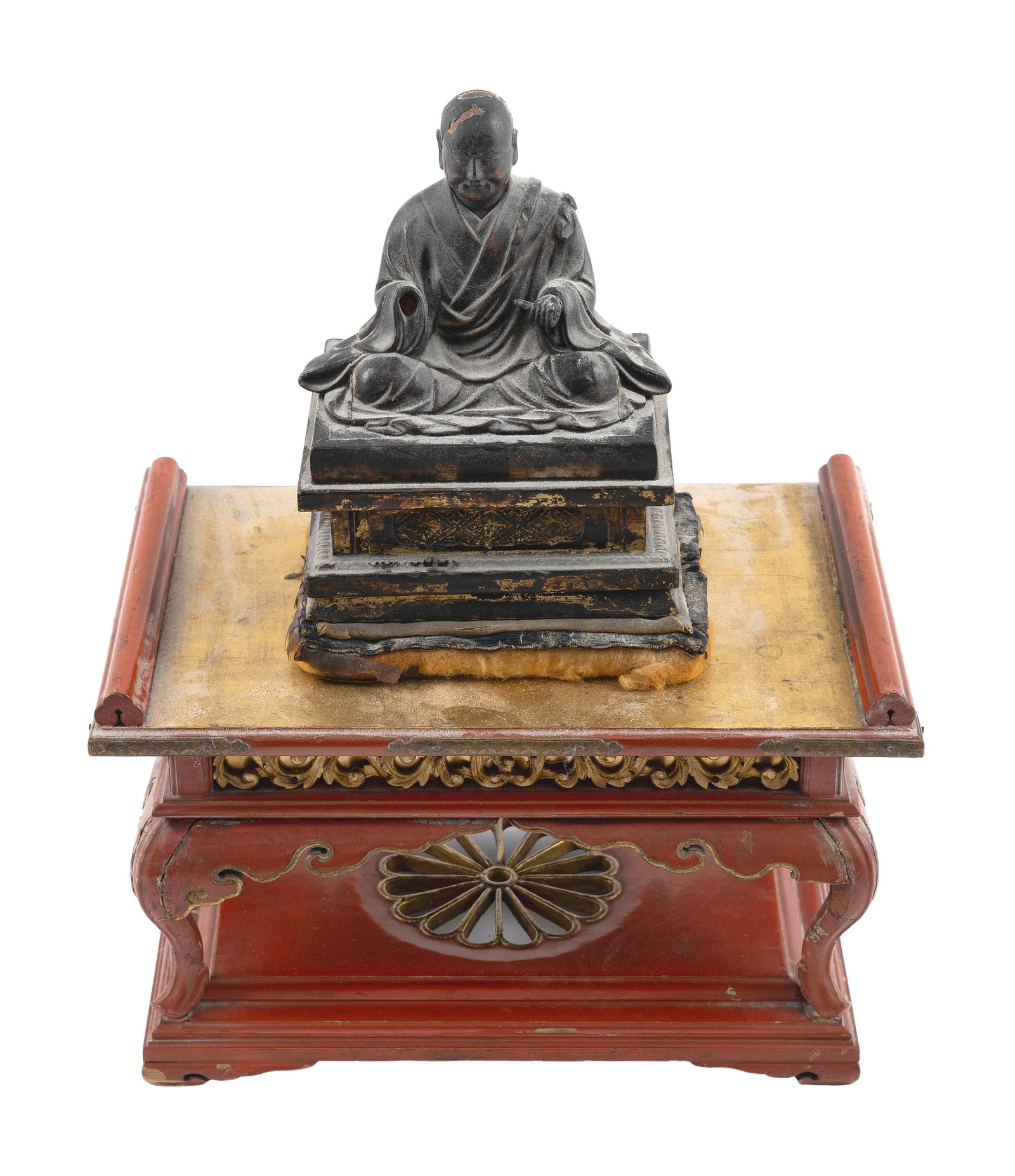 JAPANESE CARVED AND LACQUERED WOOD BUDDHIST MONK 19th Century Figure height 6.5". Stand height 7". (1 of 1)