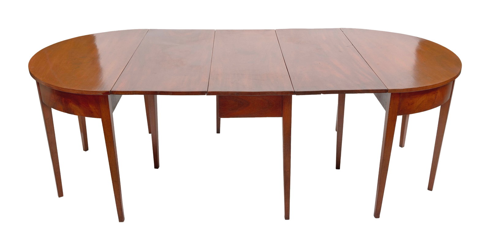 FEDERAL MAHOGANY AND MAHOGANY VENEER THREE-PART EXTENSION DINING TABLE Rhode Island, Circa 1790 (1 of 3)