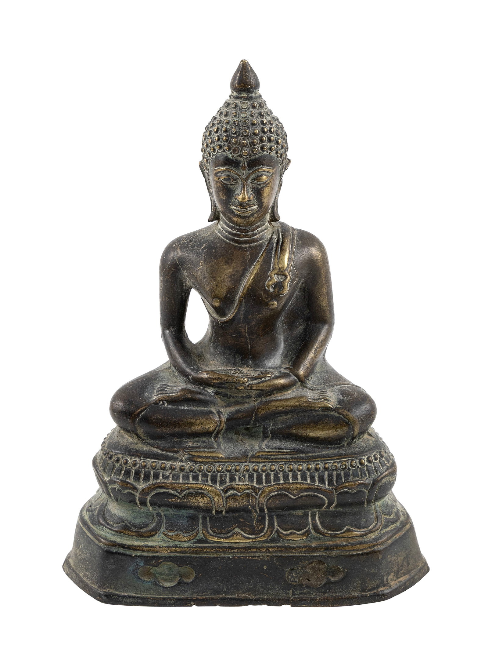 SOUTHEAST ASIAN BRONZE BUDDHA 19th Century Height 9.5".: SOUTHEAST ASIAN BRONZE BUDDHA 19th Century Seated in lotus position with hands in Dhyana mudra on a lotus base. Height 9.5". Provenance: The Estate of Dr. William E. Strole, Jr. of Boston.