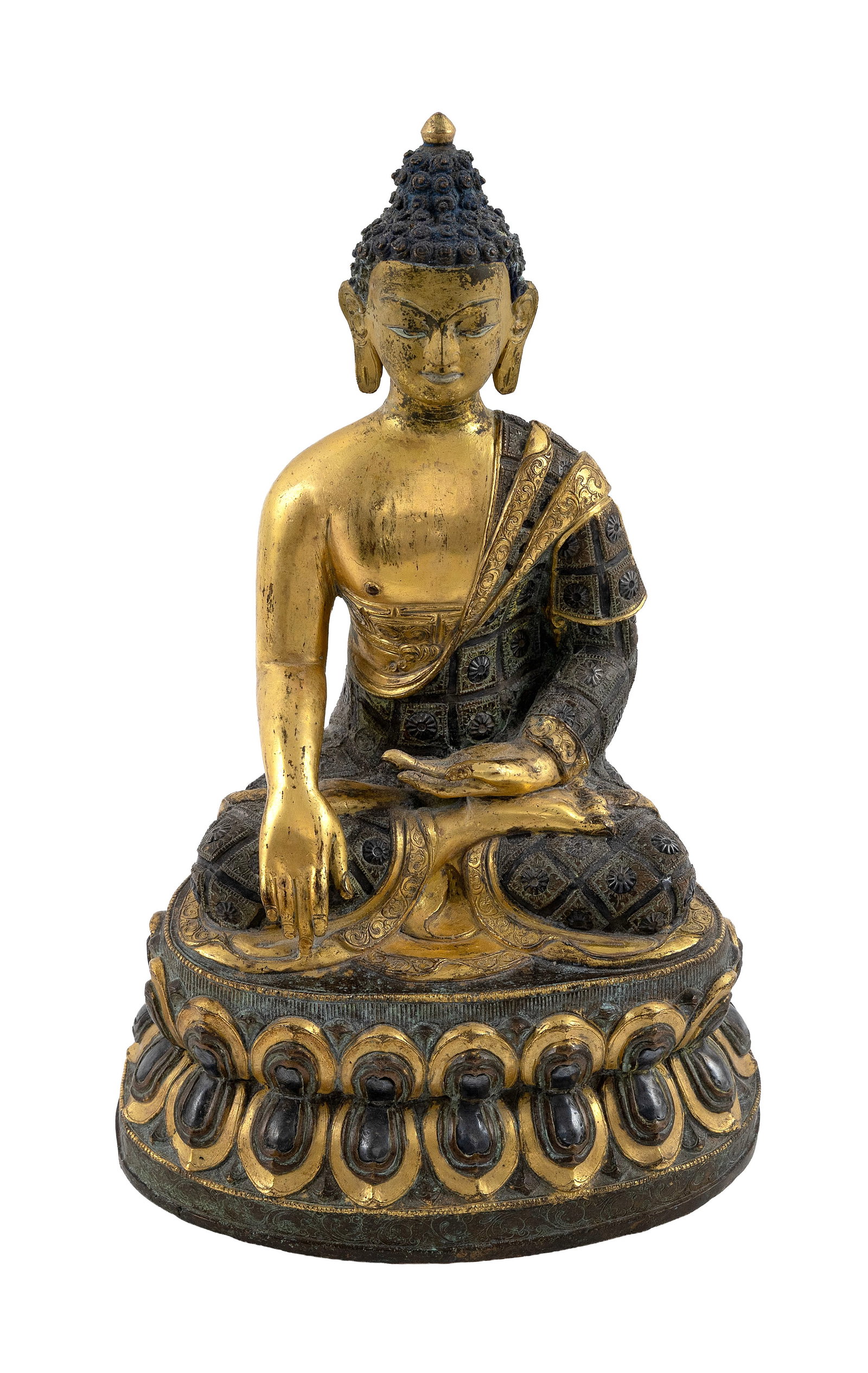 TIBETAN GILT METAL SHAKYAMUNI BUDDHA 19th Century Height 11". (1 of 3)