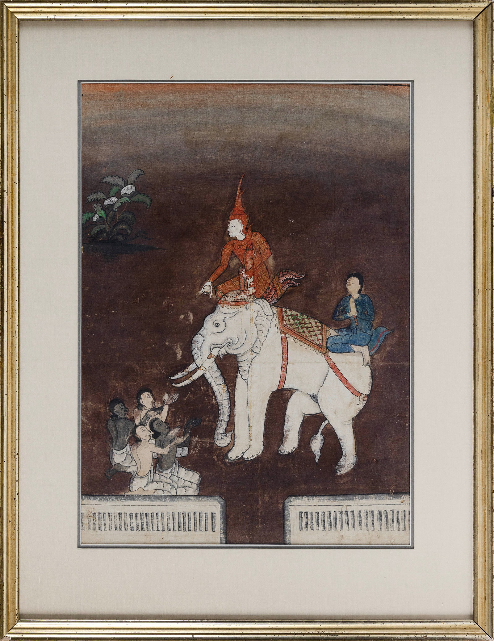 THAI PAINTING ON SILK 19th Century 23" x 16.5" sight. Framed 32" x 24.5". (1 of 1)