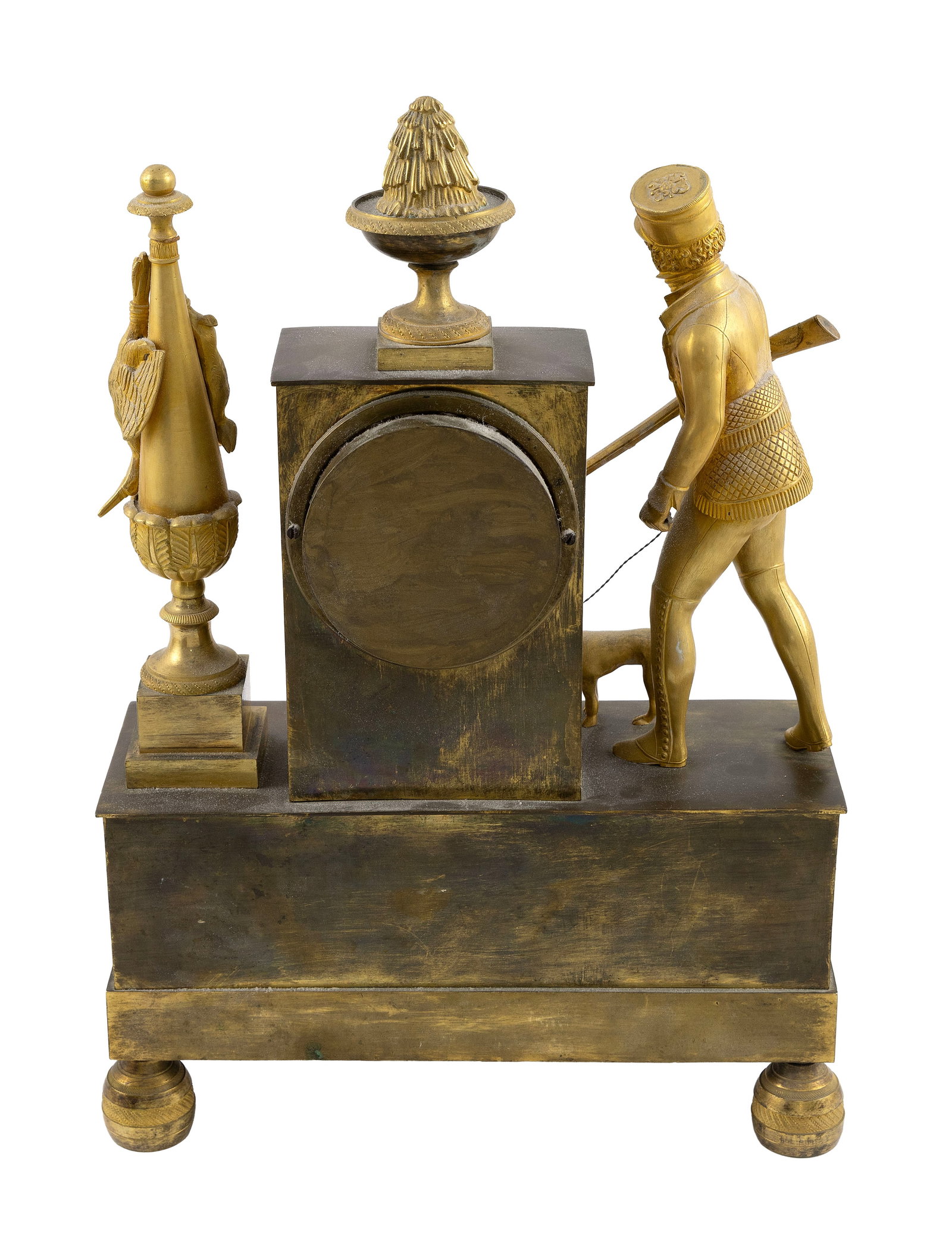 FRENCH GILT BRONZE MANTEL CLOCK WITH HUNTING MOTIF Early 19th Century Height 16". Width 11.75". - 3