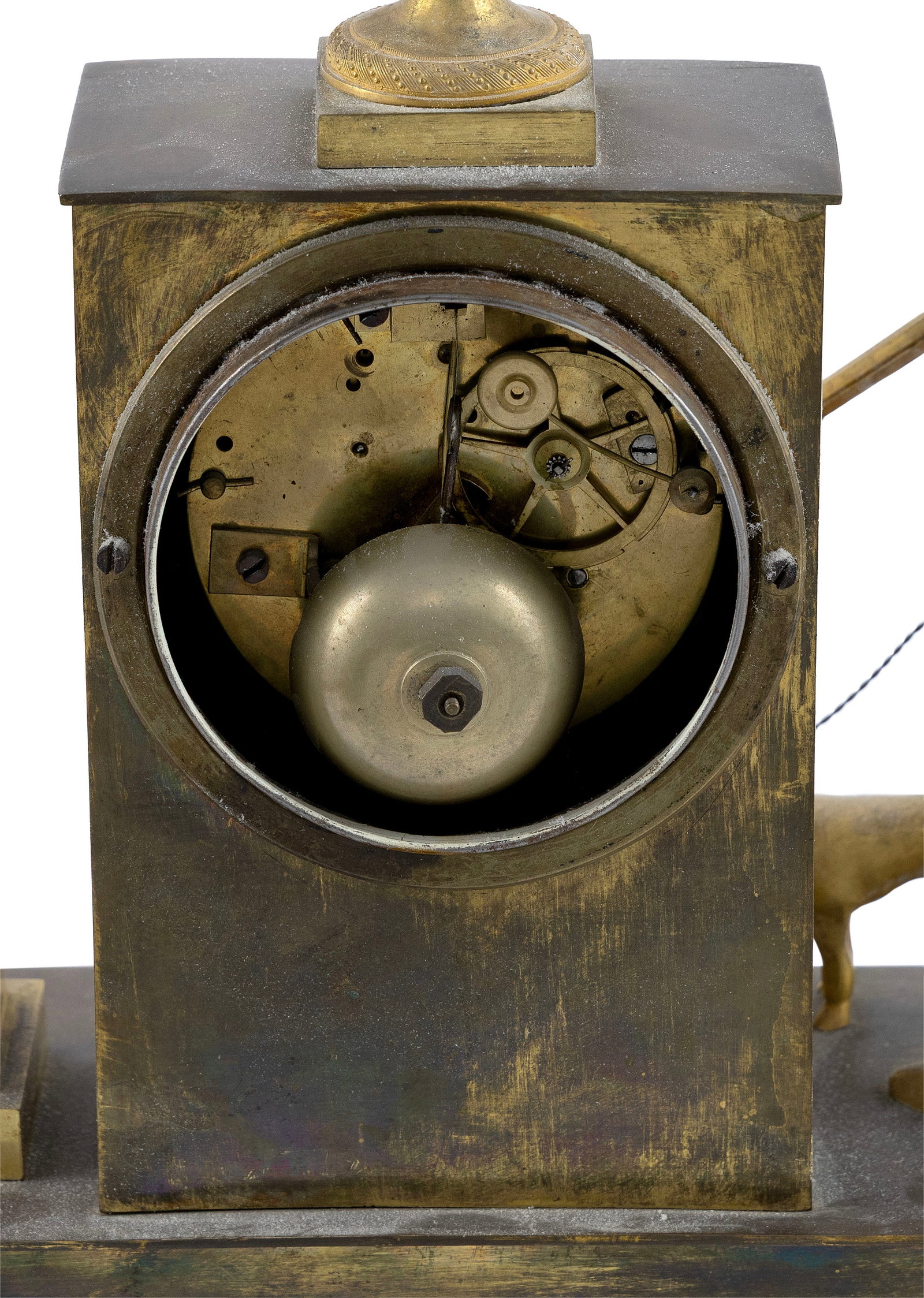 FRENCH GILT BRONZE MANTEL CLOCK WITH HUNTING MOTIF Early 19th Century Height 16". Width 11.75". - 4