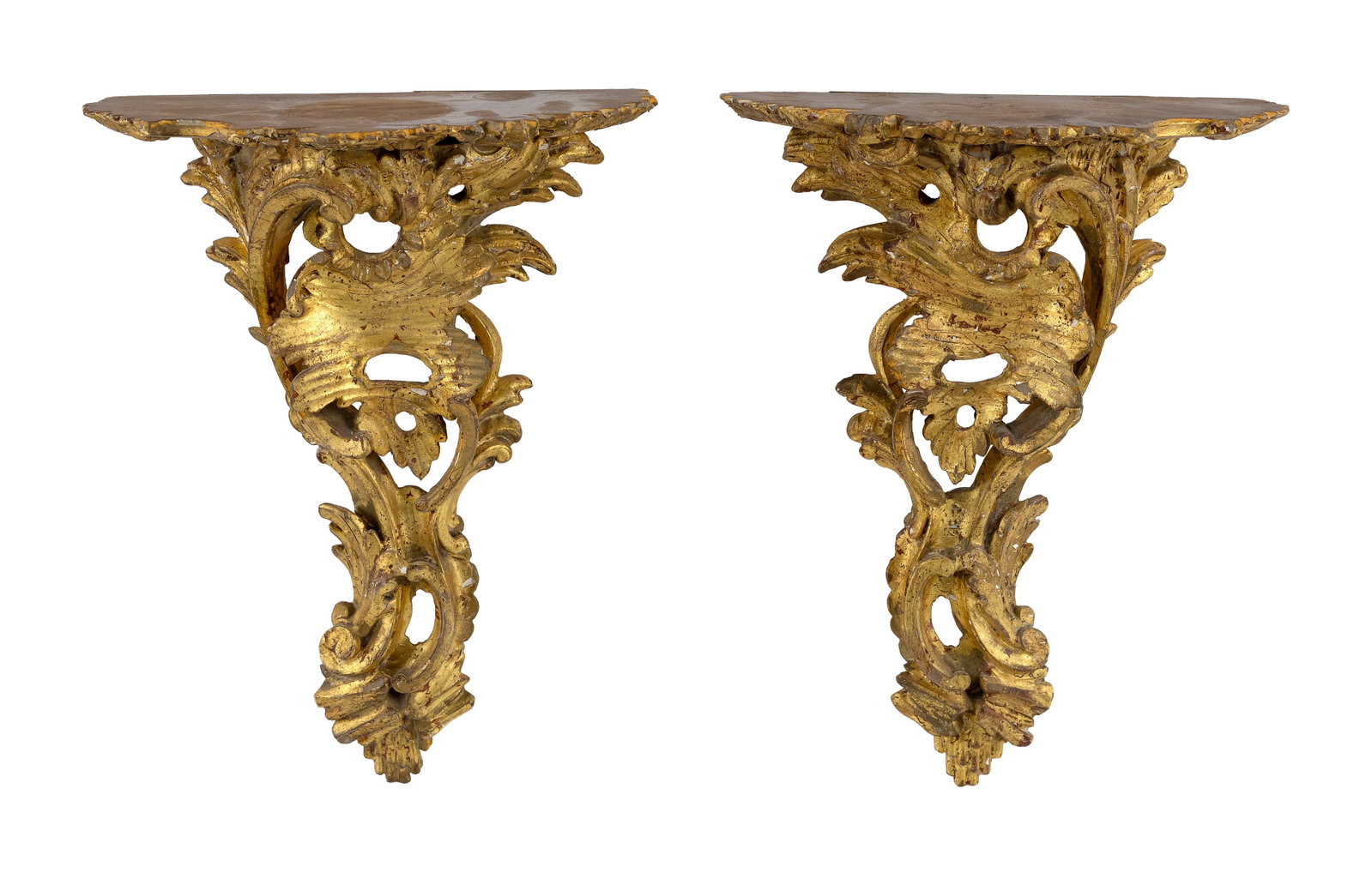 PAIR OF GILT BRACKET SHELVES 19th Century Heights 13". Depths 5.5". (1 of 2)