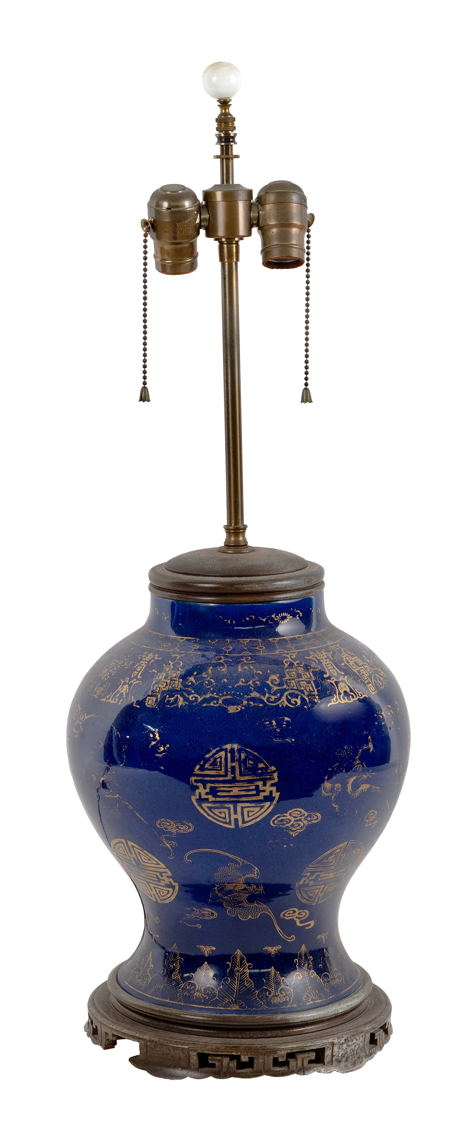 CHINESE GILT ON COBALT BLUE PORCELAIN MEIPING VASE MOUNTED AS A TABLE LAMP 19th Century Vase height (1 of 1)