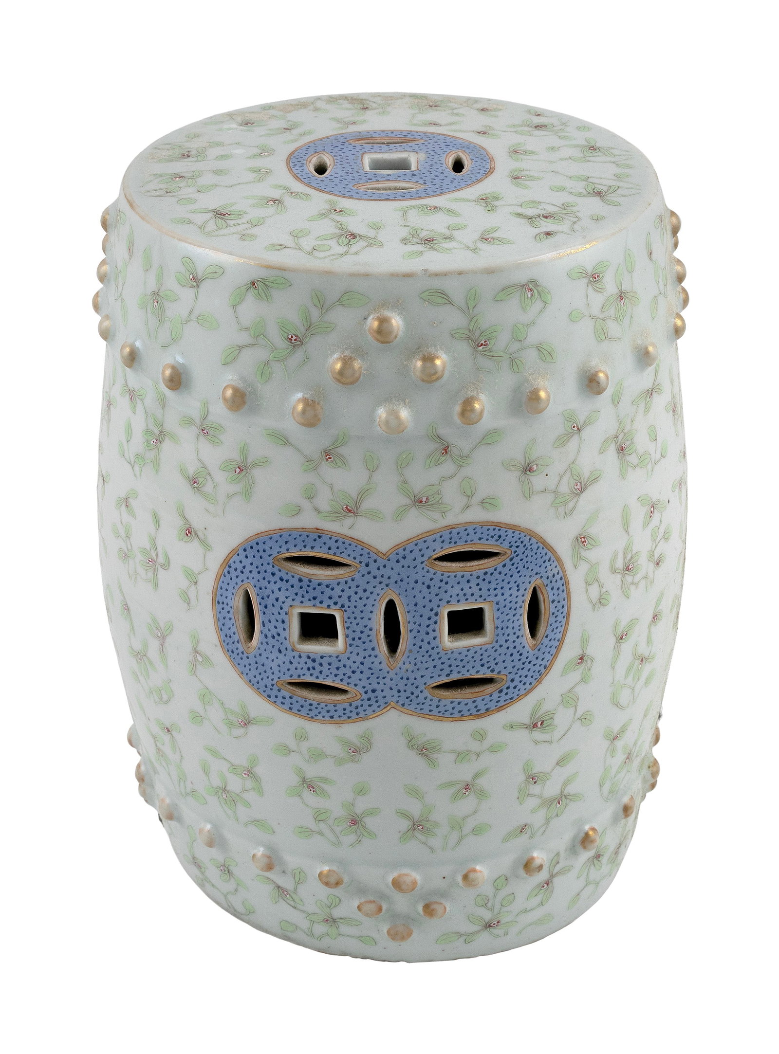 DIMINUTIVE CHINESE CELADON PORCELAIN GARDEN SEAT Late 19th Century Height 13.5". Dimeter 8.5". (1 of 4)