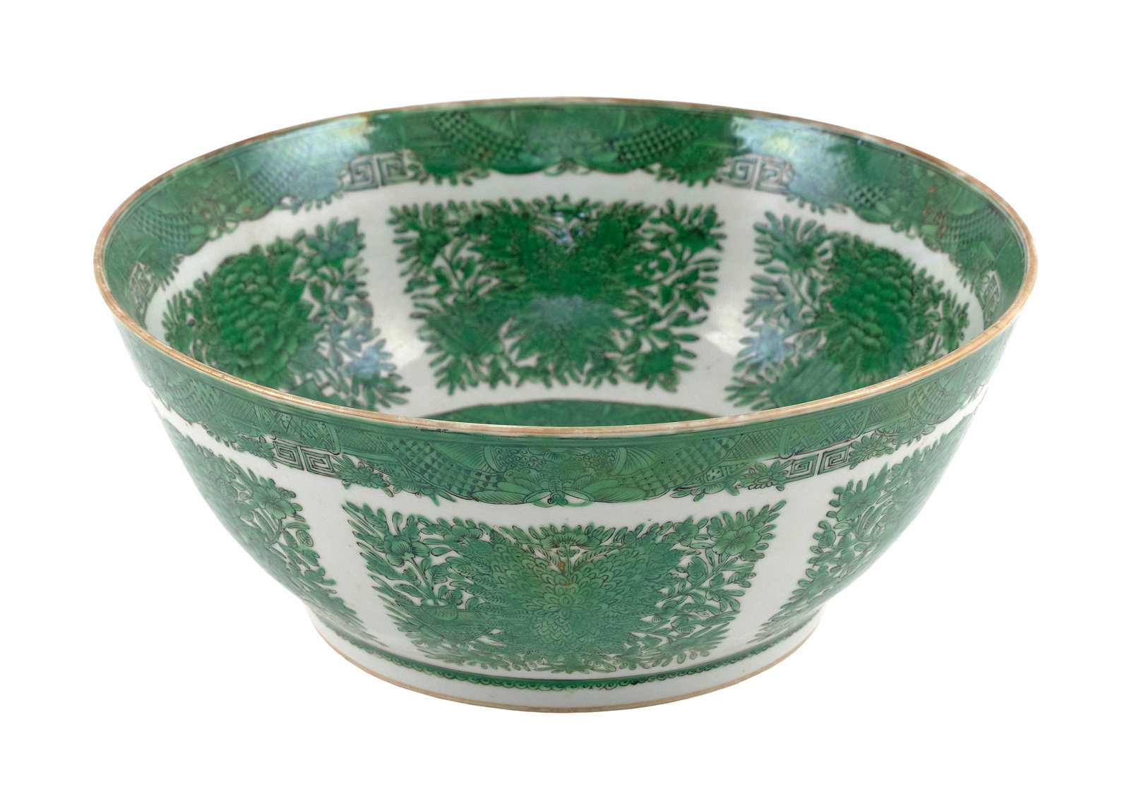 CHINESE EXPORT GREEN FITZHUGH PORCELAIN PUNCH BOWL 19th Century Height 5". Diameter 11.5". (1 of 3)