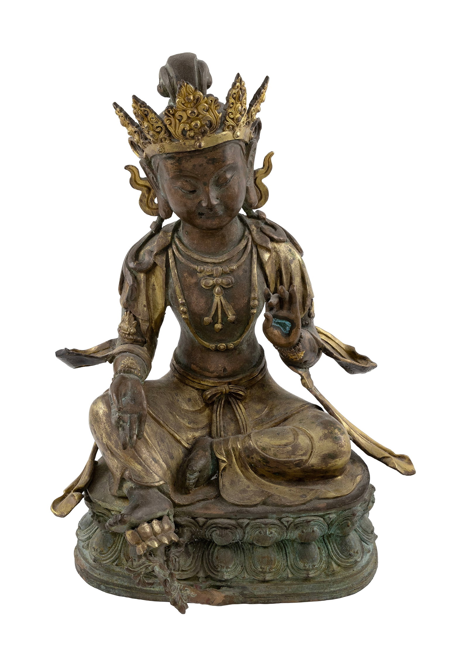 CHINESE GILT BRONZE GUANYIN 19th Century Height 17.5". (1 of 3)