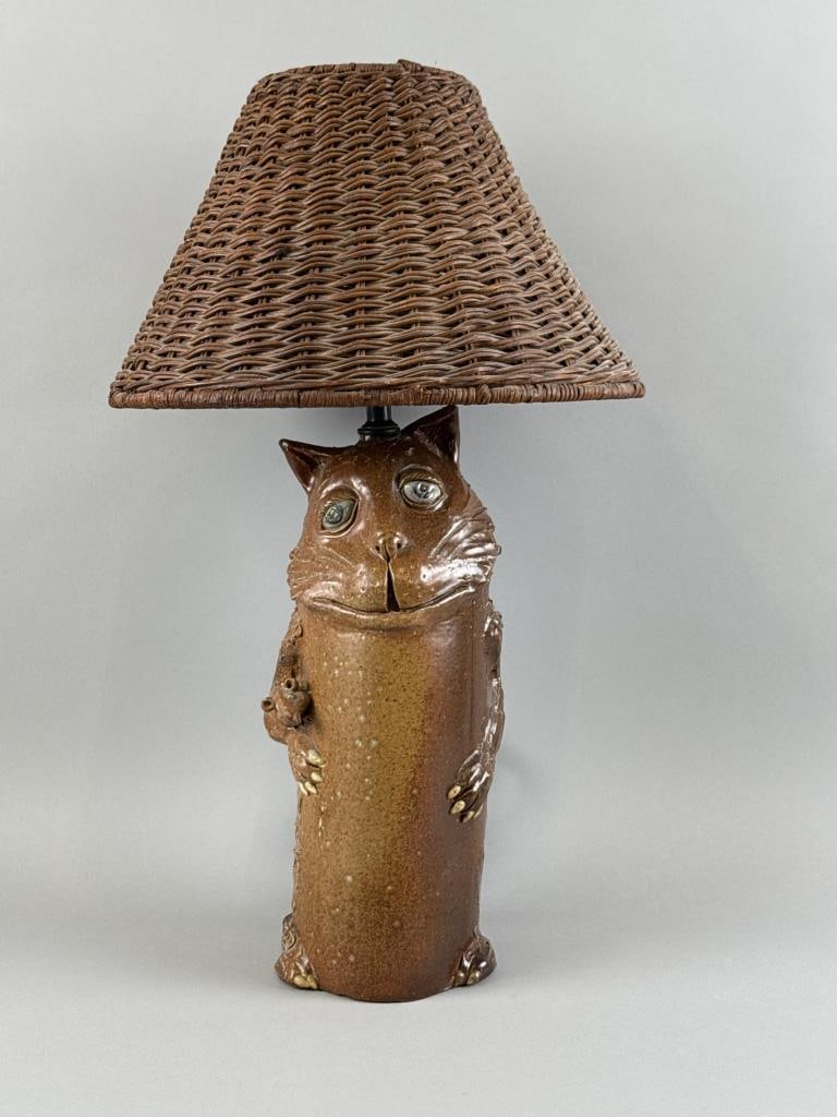 ATTRIBUTED TO AL DAVIS (Massachusetts, Contemporary), Ceramic cat and mouse table lamp., Total (1 of 4)
