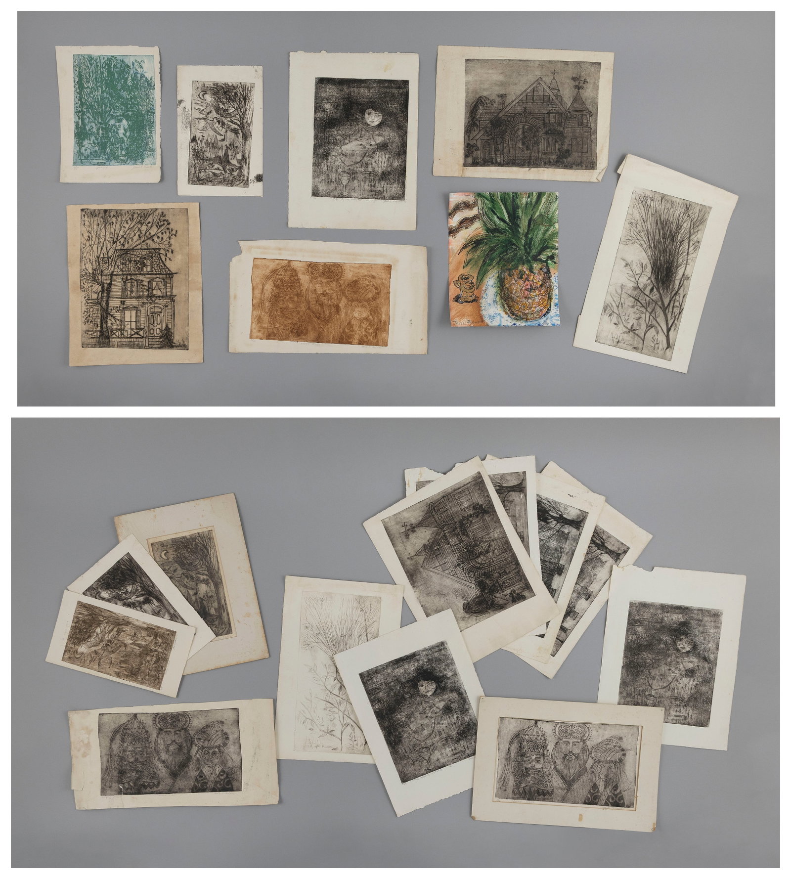 JANE E. PADWEE (New York/Massachusetts/Florida, circa 1930-2022), Collection of 19 etchings and one: JANE E. PADWEE New York/Massachusetts/Florida, circa 1930-2022 Collection of 19 etchings and one original work: 1-4) Four impressions of "Spooky Night", 1964. Two signed, titled, dated and numbered in