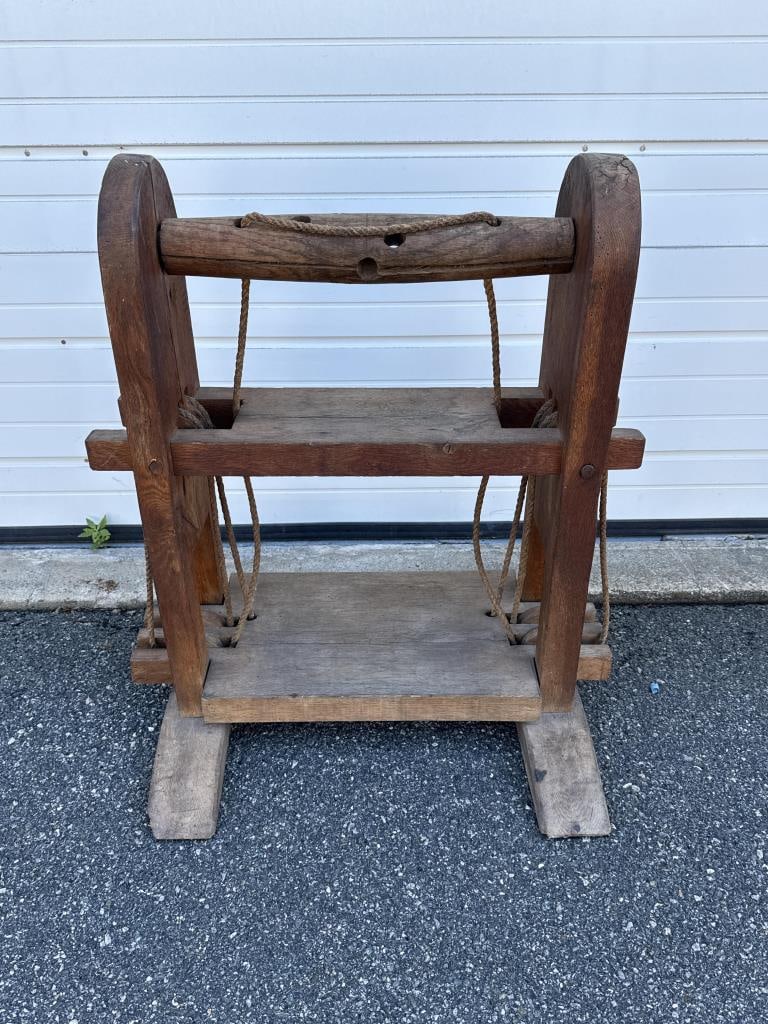 WOODEN CHEESE PRESS FROM LONG WHARF, PROVINCETOWN, MASSACHUSETTS Late 19th Century Height 34". Width (1 of 4)