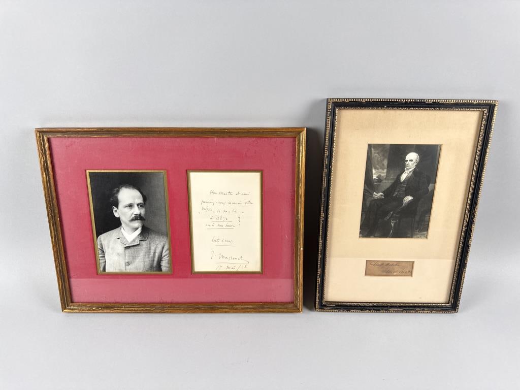 STATESMAN DANIEL WEBSTER AND COMPOSER JULES MASSENET AUTOGRAPHS 19th Century Framed 13" x 9" and (1 of 5)