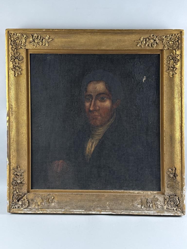 HALF-LENGTH PORTRAIT OF A MAN 19th Century Oil on canvas, 24" x 23". Framed 30.5" x 29.5".: HALF-LENGTH PORTRAIT OF A MAN 19th Century Unsigned. Oil on canvas, 24" x 23". Framed 30.5" x 29.5".