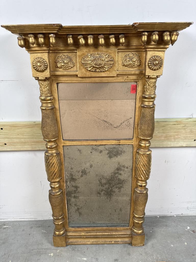 FEDERAL GILT HALF-COLUMN MIRROR America, Circa 1830 Height 37". Width 22.5". (1 of 3)
