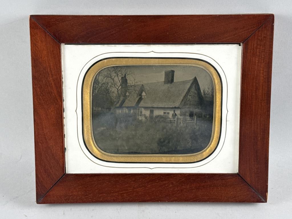 AMBROTYPE OF A THATCHED ROOF COTTAGE 19th Century Framed 8.75" x 10.75".: AMBROTYPE OF A THATCHED ROOF COTTAGE 19th Century Unmarked. Framed 8.75" x 10.75".