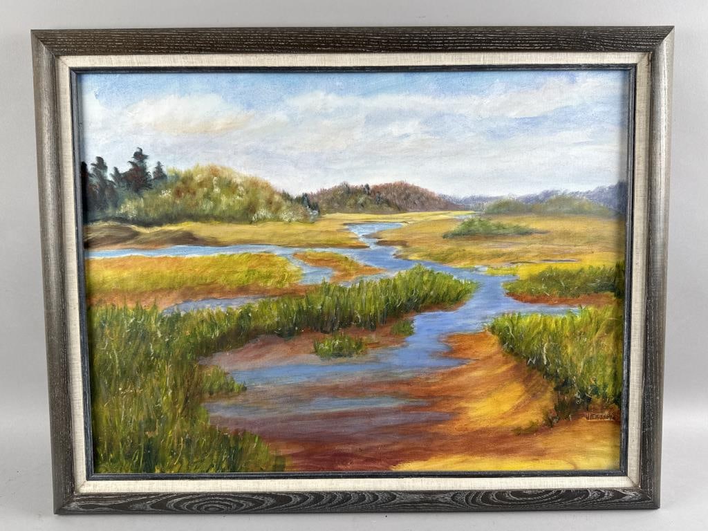 JEAN ADELMAN (Massachusetts, 1922-2016), Marsh scene., Oil on canvas, 18" x 24". Framed 21" x 27". (1 of 2)