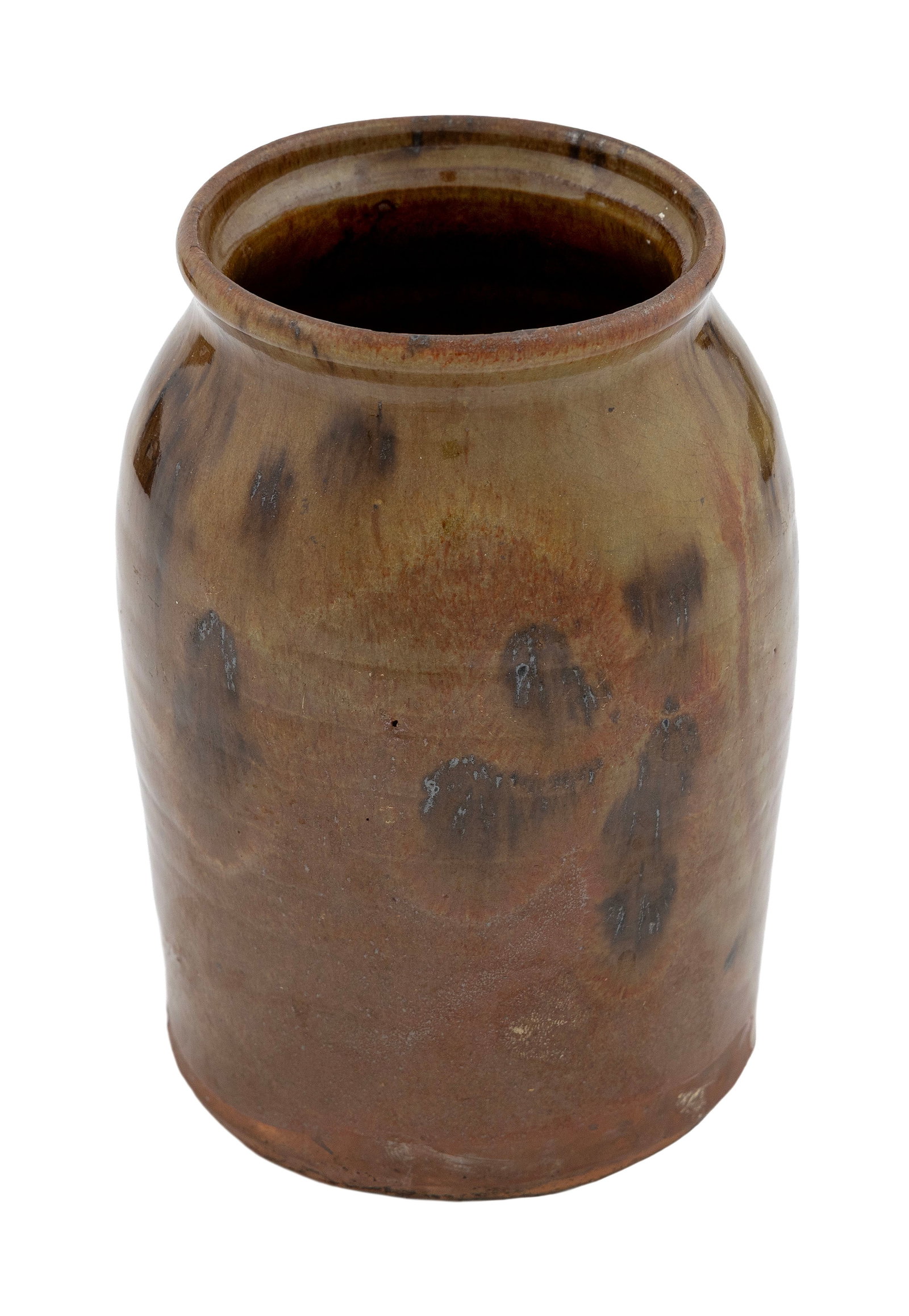 JOHN HOWARD CORLISS REDWARE POTTERY COVERED JAR Days Ferry, Maine, 19th Century Height 6.25". (1 of 3)