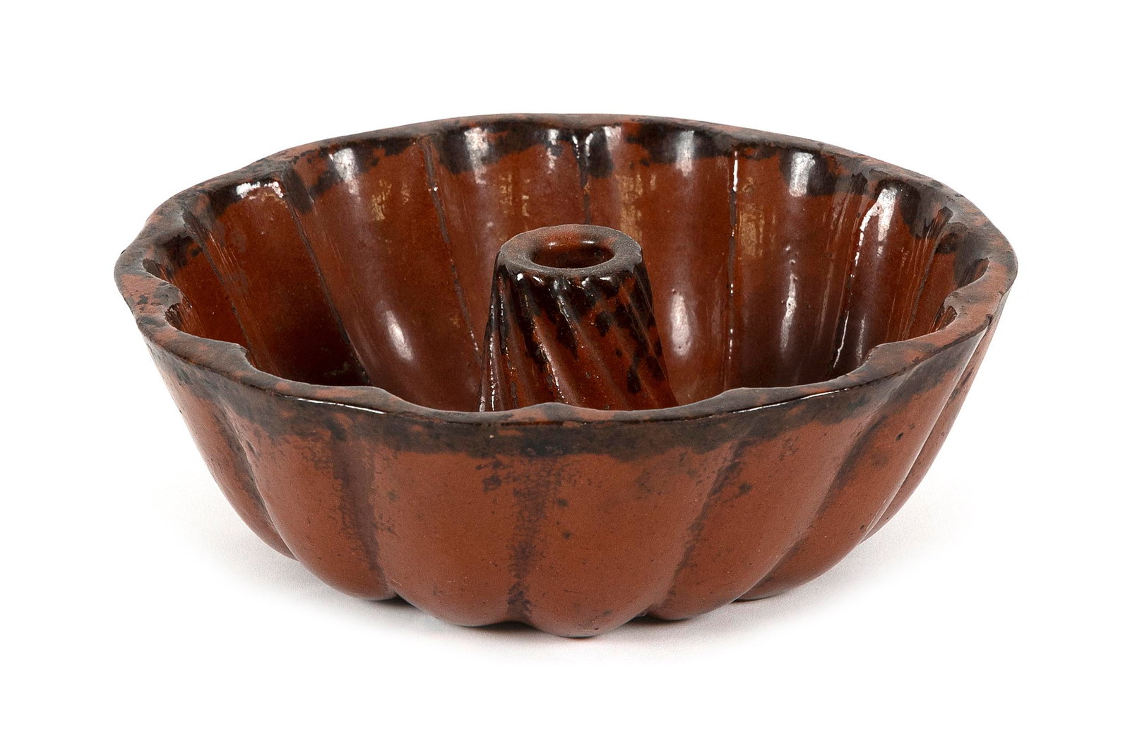 NEW HAMPSHIRE REDWARE POTTERY PUDDING MOLD 19th Century Diameter 7.5". (1 of 3)