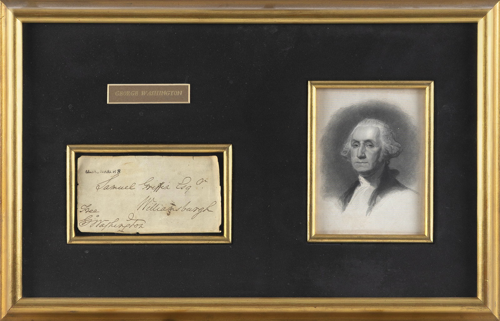 GEORGE WASHINGTON AUTOGRAPH Circa 1790 3.25" x 6" sight. Framed 14" x 21". (1 of 2)
