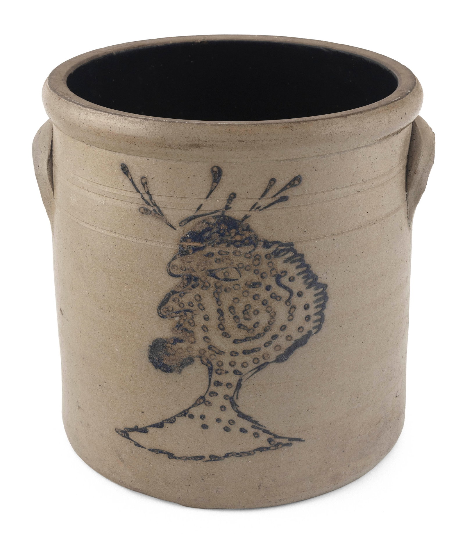 EXTREMELY RARE STONEWARE CROCK DEPICTING ABRAHAM LINCOLN 19th Century Height 11.5". Diameter 11".: EXTREMELY RARE STONEWARE CROCK DEPICTING ABRAHAM LINCOLN 19th Century Cobalt blue profile bust portrait of Lincoln with exaggerated features. Height 11.5". Diameter 11". Provenance: Purchased by the c